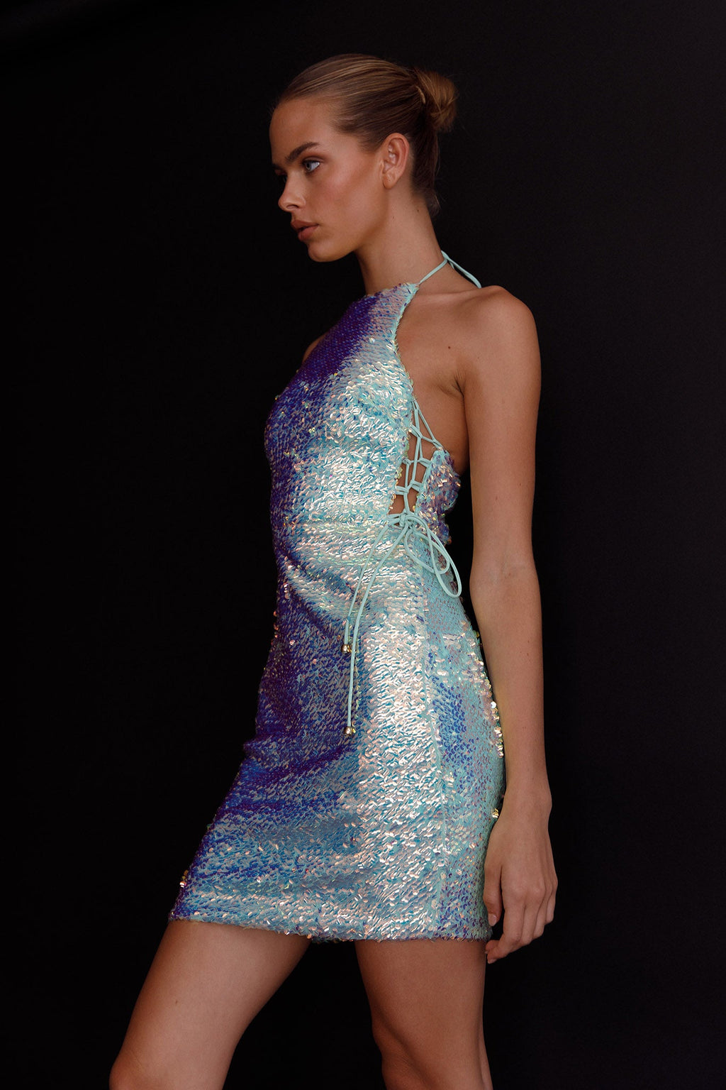 She's Electric Halterneck Sequin Mini Dress Mint by Selfie Leslie