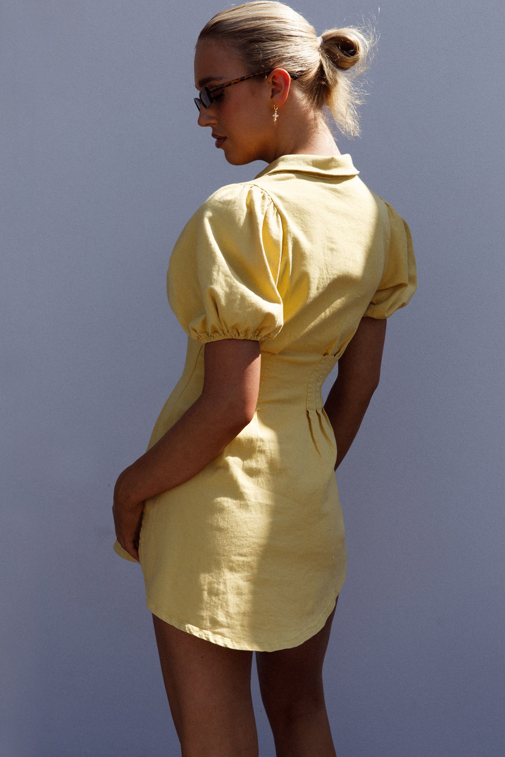 Zurich Pleated Waist Shirt Dress Light Yellow by Selfie Leslie Australia