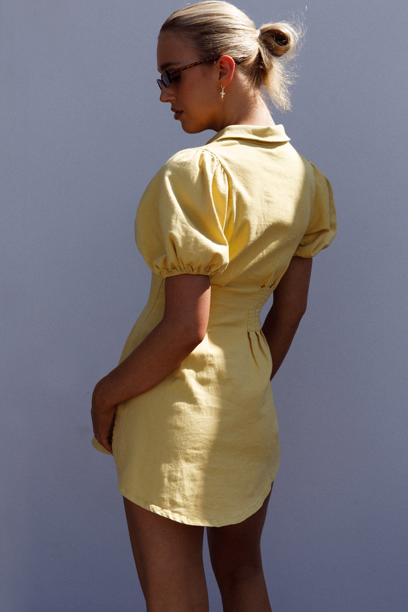 Zurich Pleated Waist Shirt Dress Light Yellow by Selfie Leslie Australia