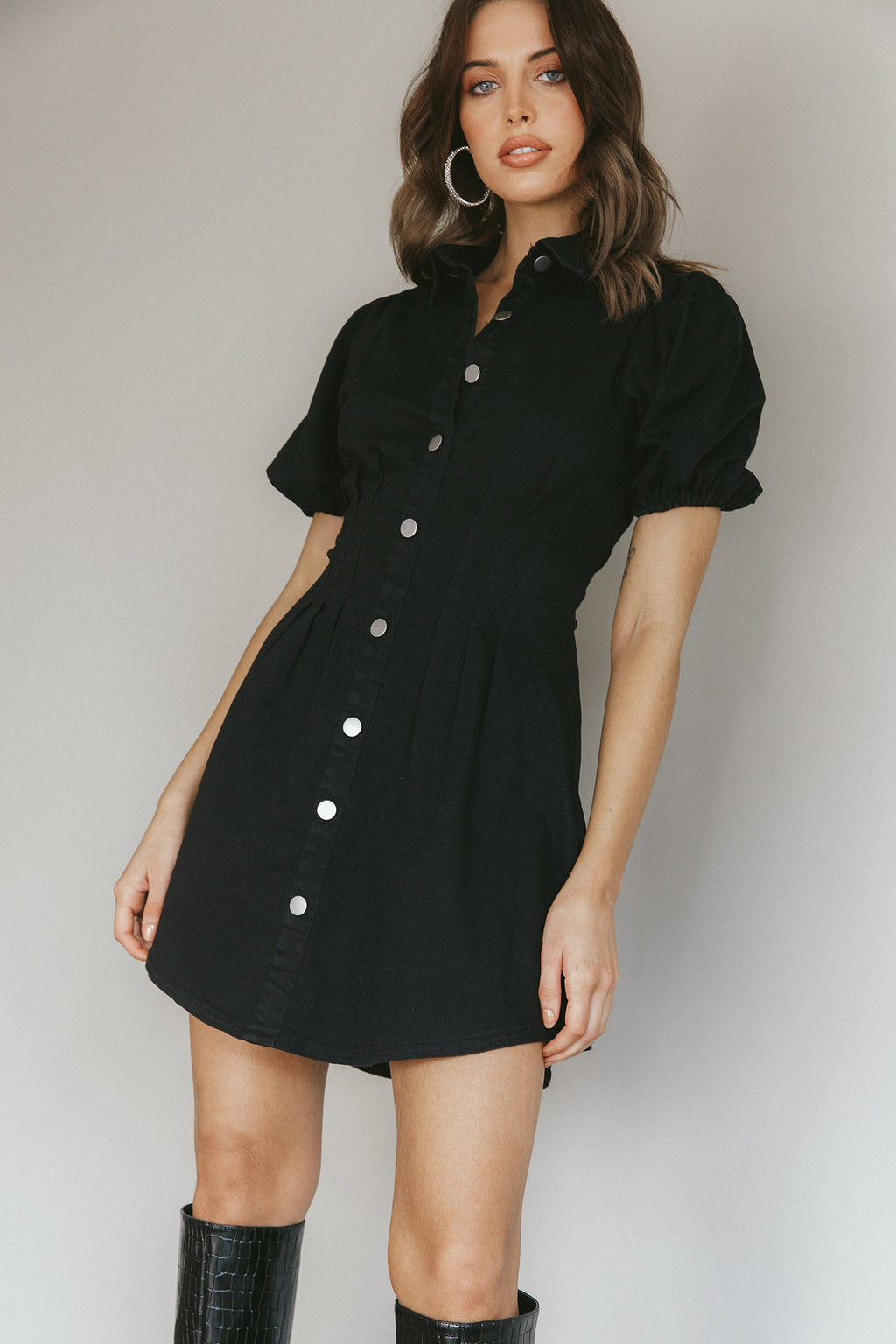 Zurich Pleated Waist Shirt Dress Black by Selfie Leslie Australia