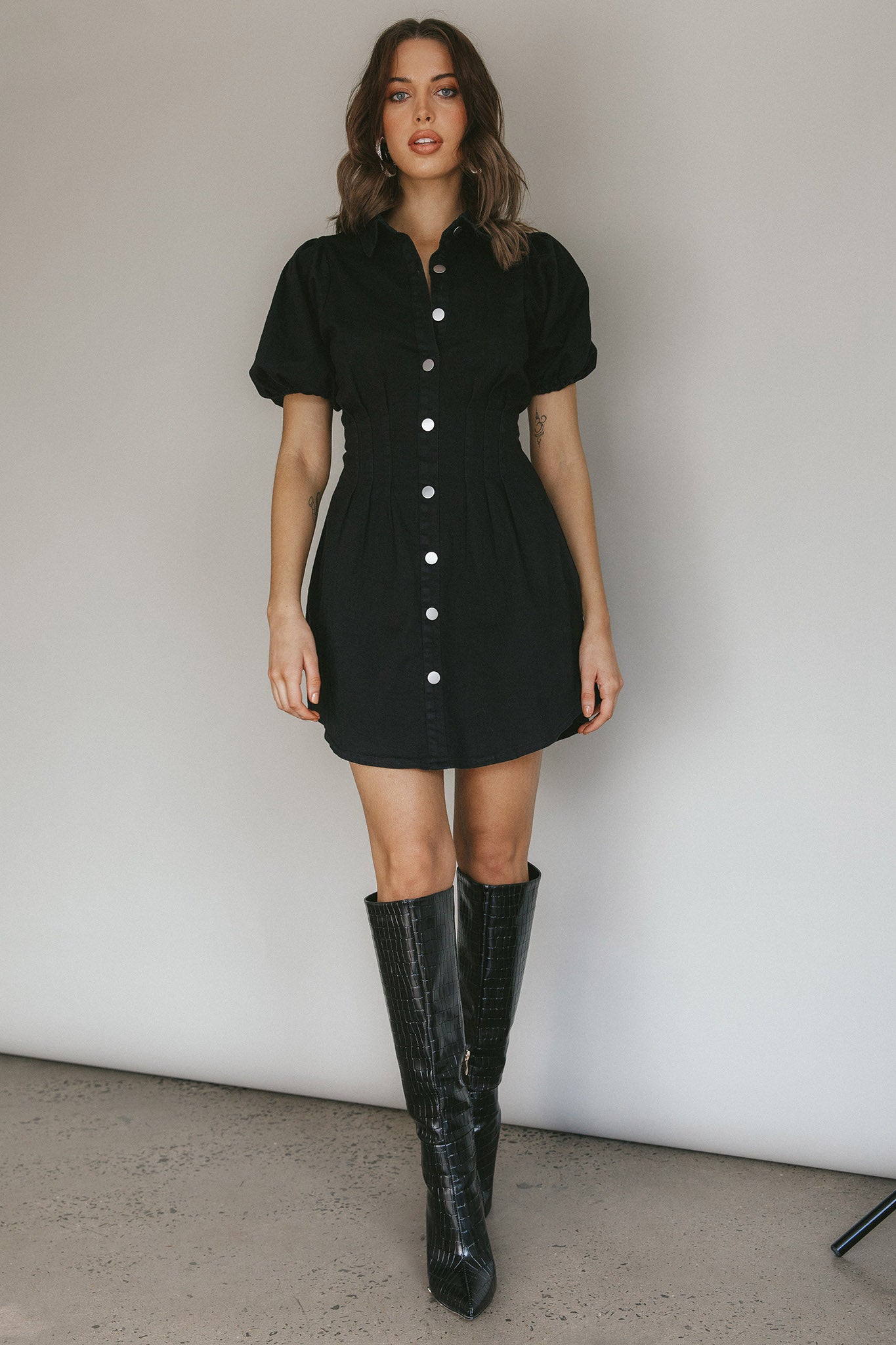 Zurich Pleated Waist Shirt Dress Black by Selfie Leslie Australia