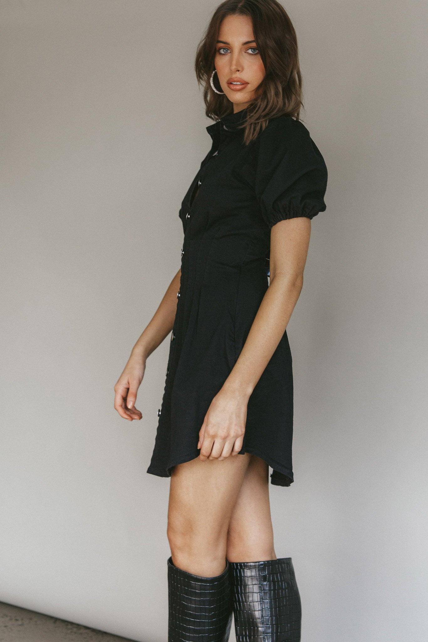 Zurich Pleated Waist Shirt Dress Black by Selfie Leslie Australia
