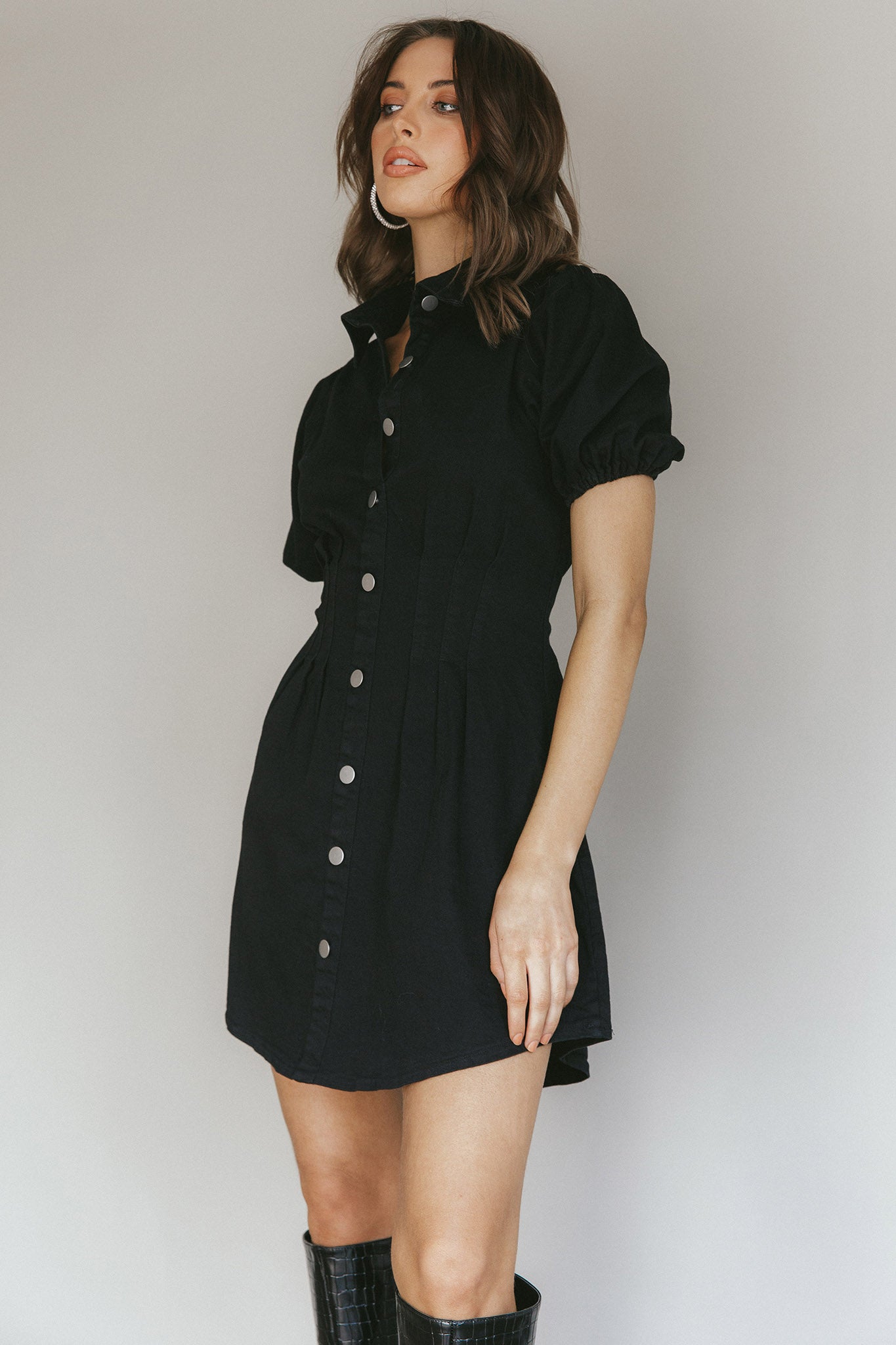 Zurich Pleated Waist Shirt Dress Black by Selfie Leslie Australia
