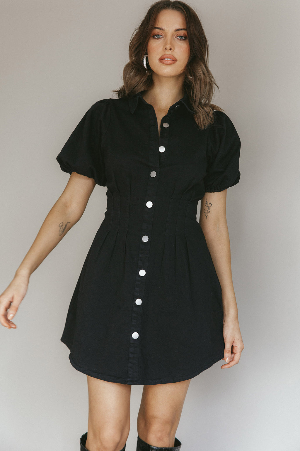 Zurich Pleated Waist Shirt Dress Black by Selfie Leslie Australia