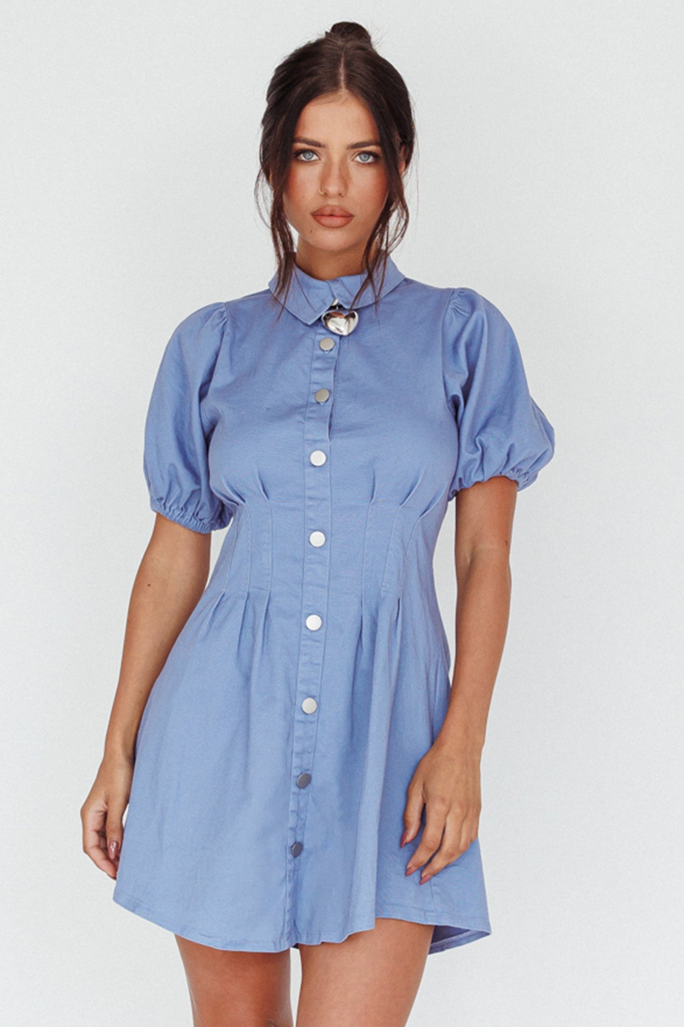Zurich Pleated Waist Shirt Dress Blue by Selfie Leslie Australia