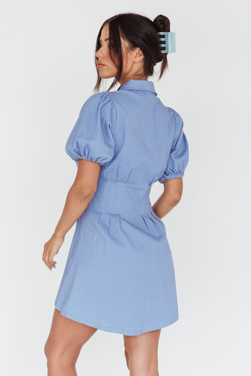 Zurich Pleated Waist Shirt Dress Blue by Selfie Leslie Australia