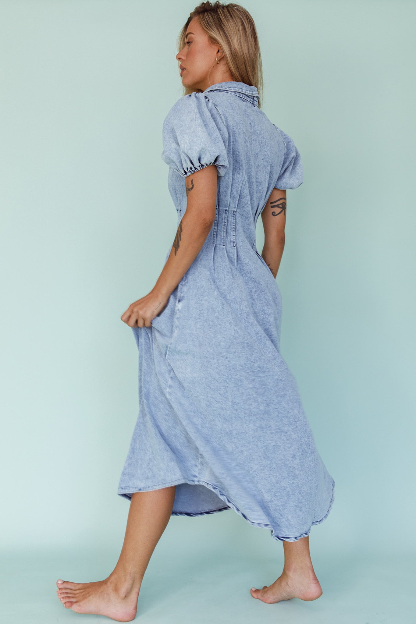 Zurich Pleated Waist Midi Dress Denim Blue by Selfie Leslie Australia