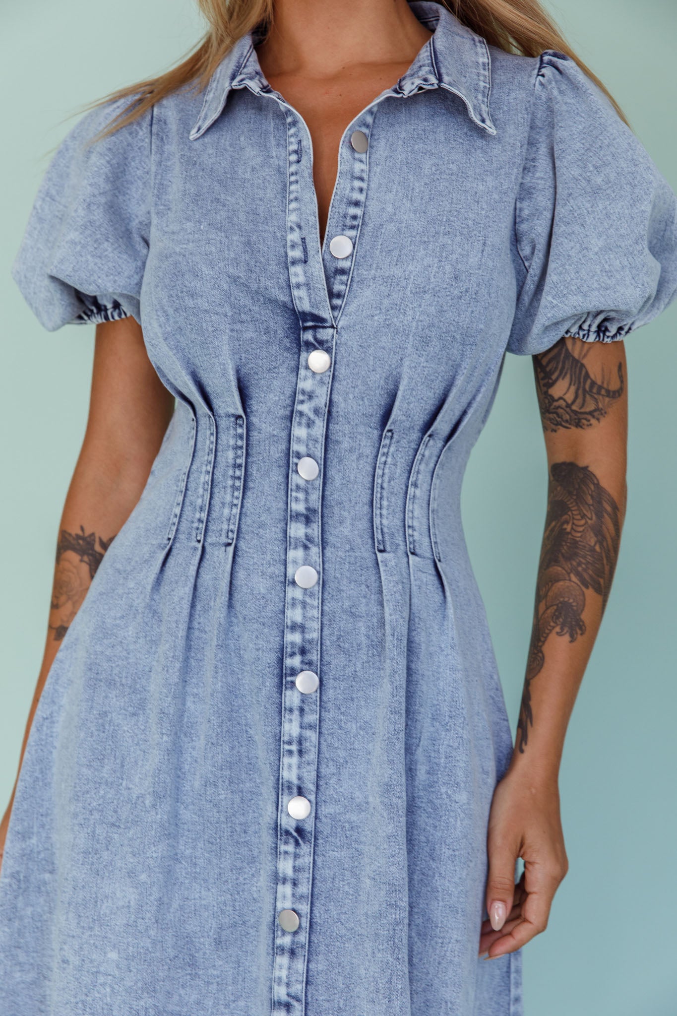 Shop the Zurich Pleated Waist Midi Dress Denim Blue