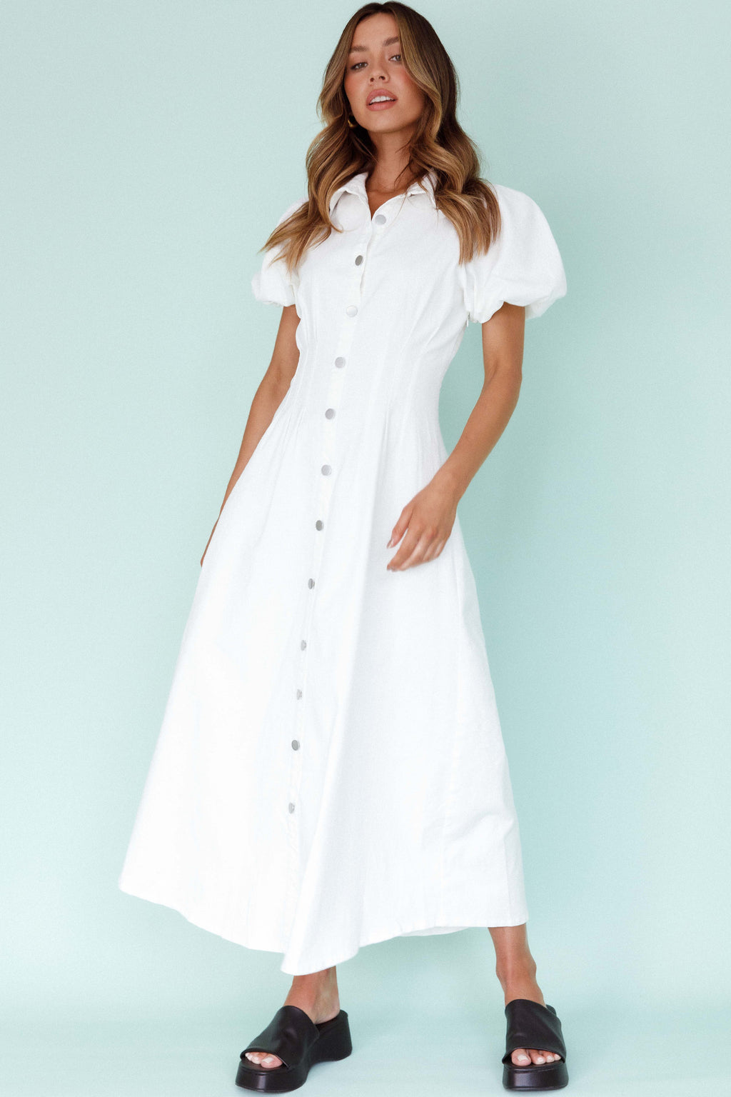 Zurich Pleated Waist Midi Dress White by Selfie Leslie Australia