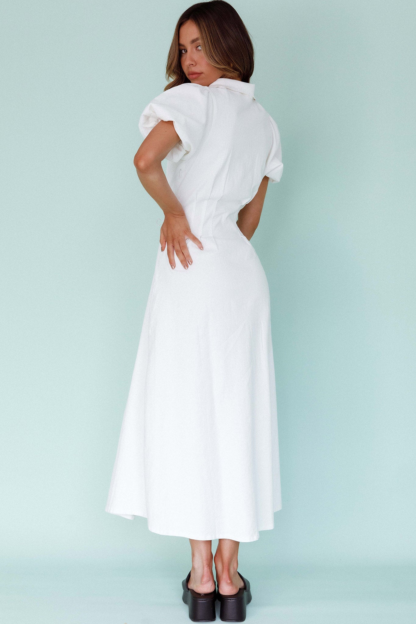 Zurich Pleated Waist Midi Dress White by Selfie Leslie Australia