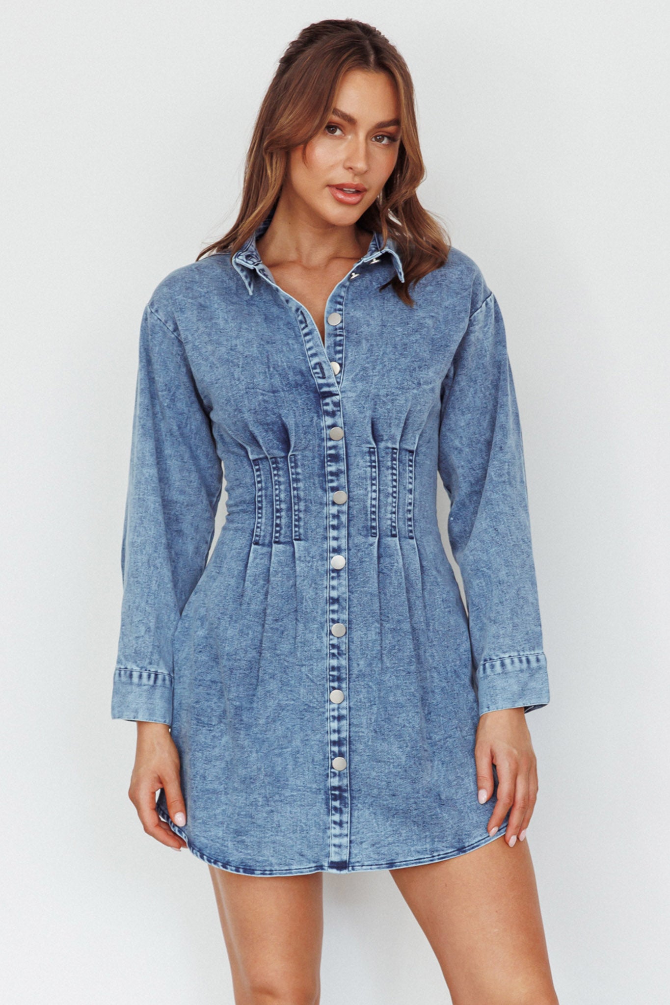 Zurich Long Sleeve Mini Dress Blue by Selfie Leslie Australia