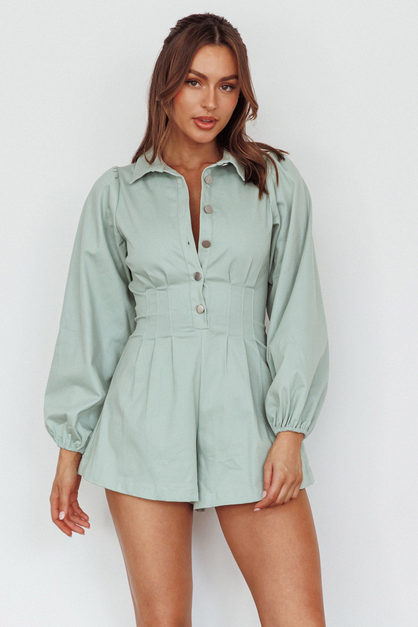 Zurich Pleated Waist Romper Sage by Selfie Leslie Australia