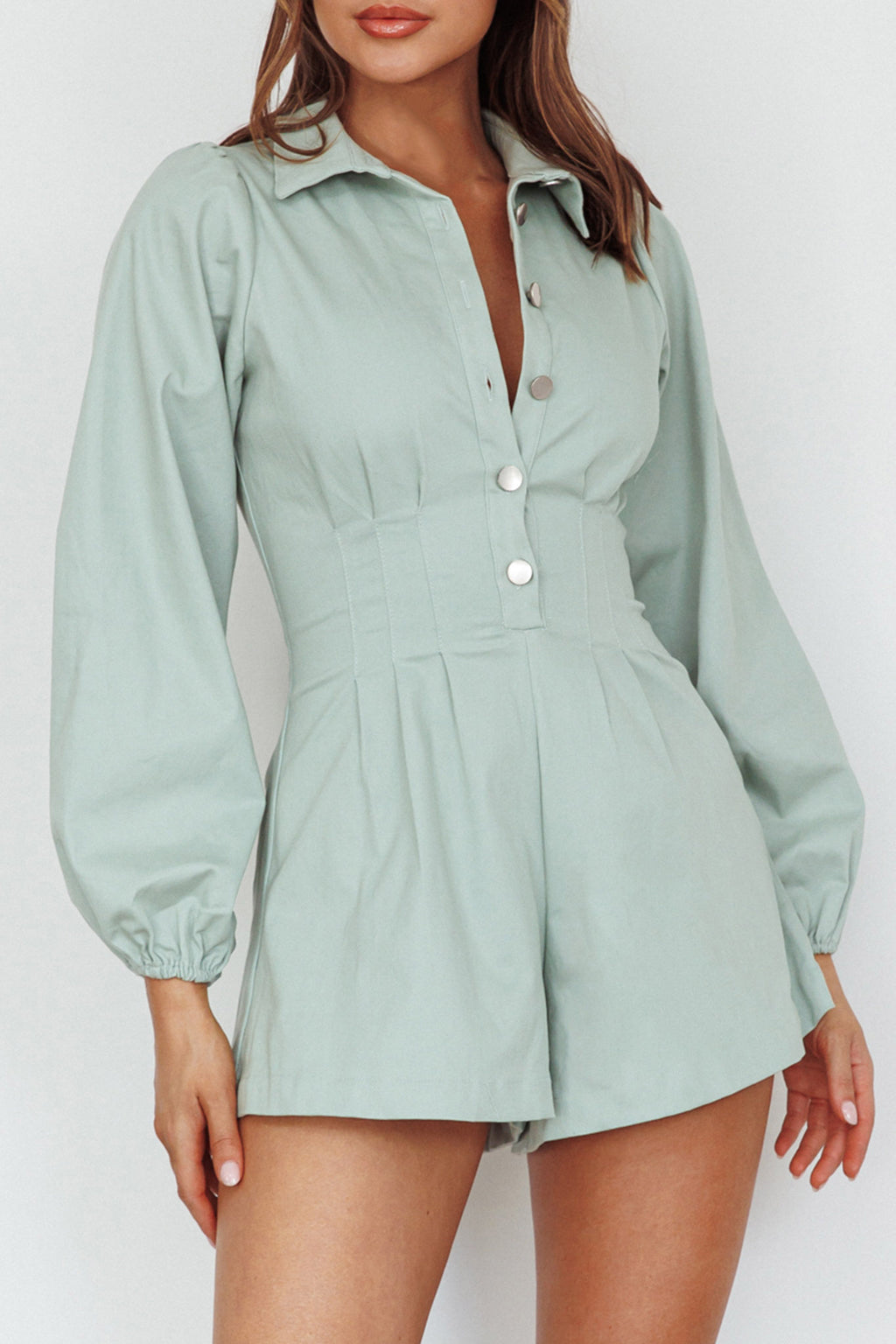 Zurich Pleated Waist Romper Sage by Selfie Leslie Australia