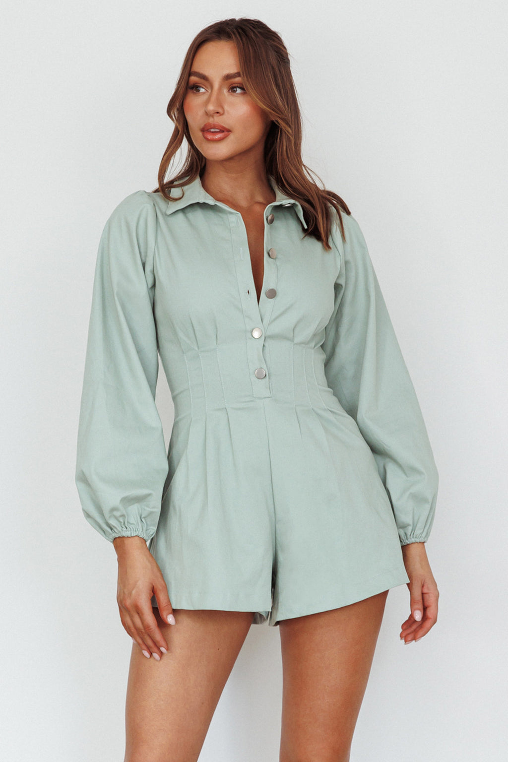 Zurich Pleated Waist Romper Sage by Selfie Leslie Australia