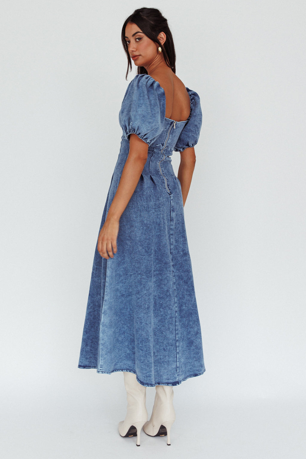 Zurich Puff Sleeve Midi Dress Blue by Selfie Leslie Australia