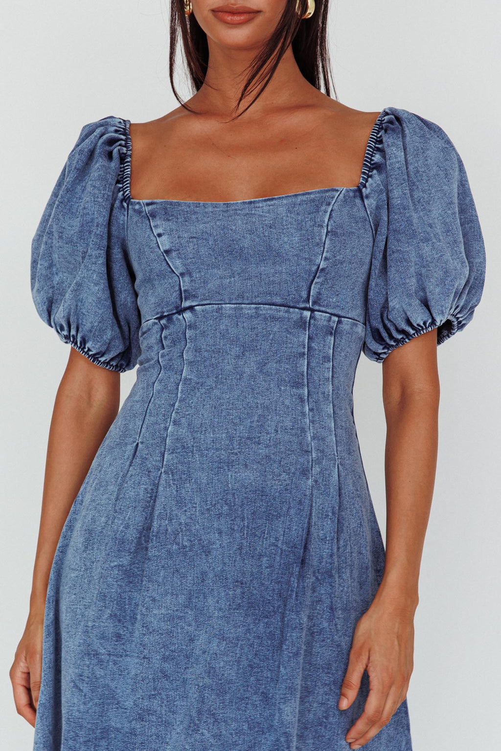 Zurich Puff Sleeve Midi Dress Blue by Selfie Leslie Australia