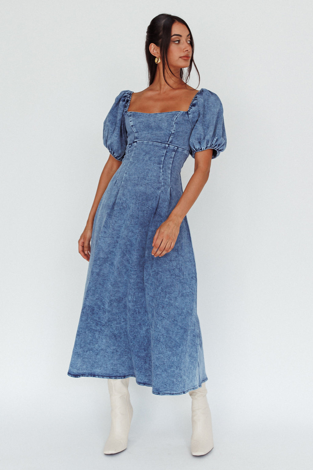 Zurich Puff Sleeve Midi Dress Blue by Selfie Leslie Australia