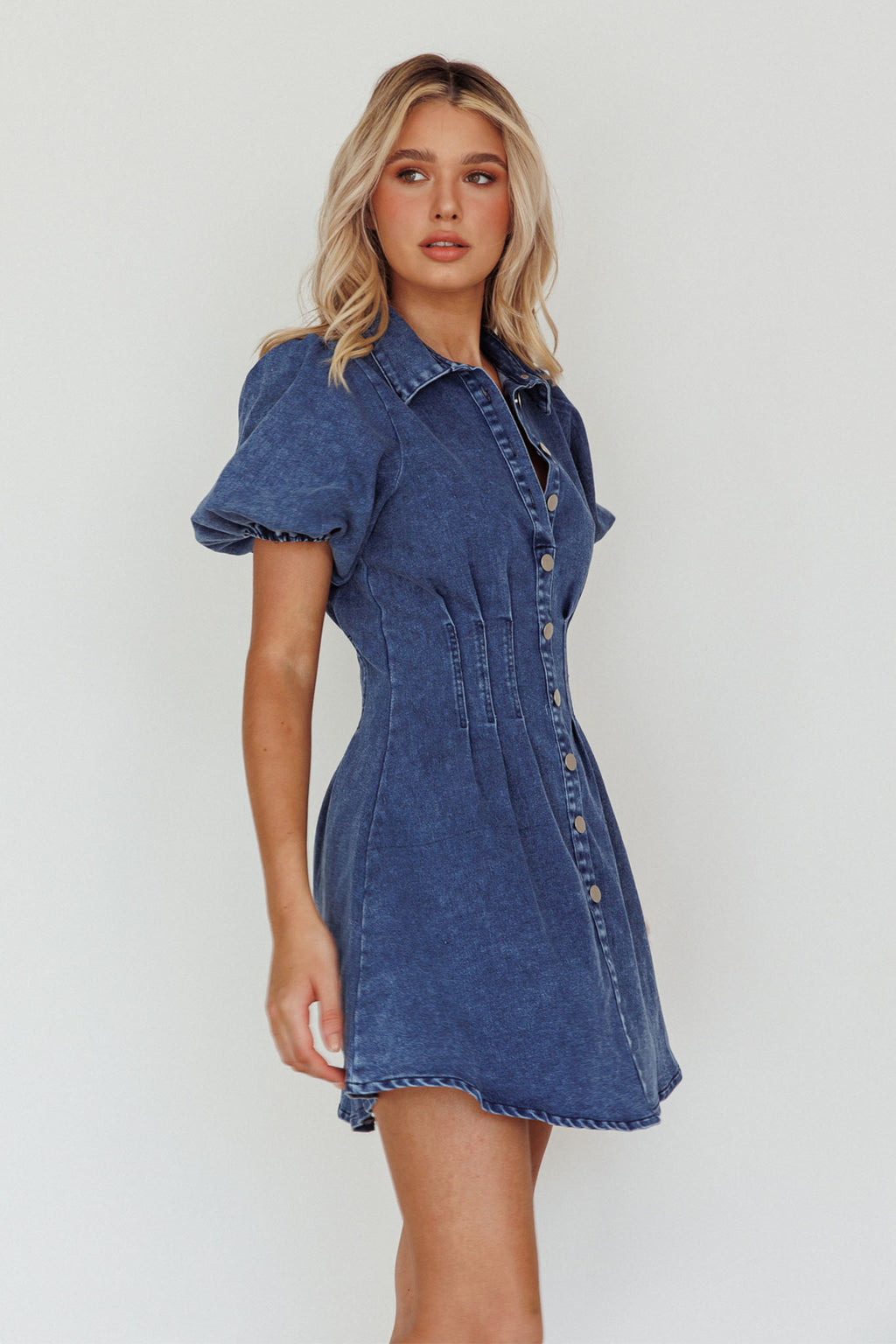 Zurich Pleated Waist Shirt Dress Dark Blue by Selfie Leslie Australia