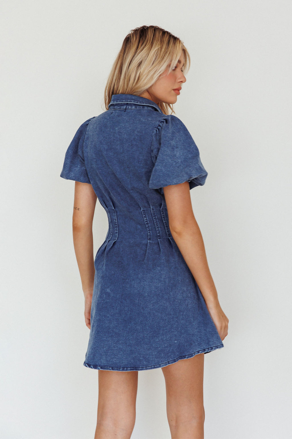 Zurich Pleated Waist Shirt Dress Dark Blue by Selfie Leslie Australia