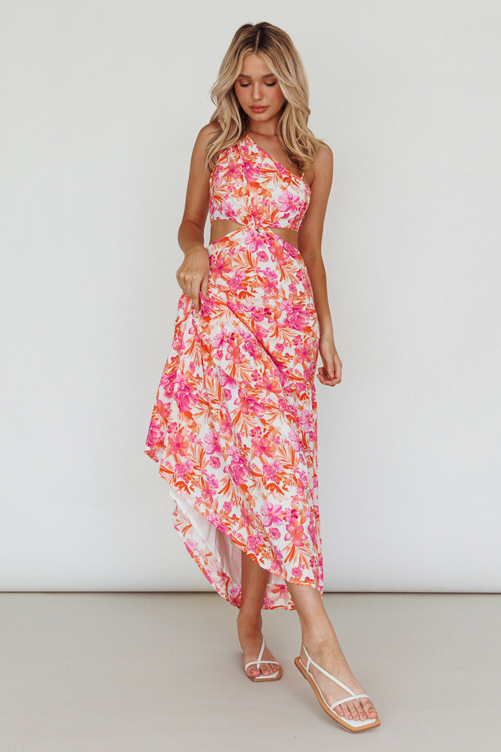 Evening Breeze Cut-Out Waist Maxi Dress Floral Pink by Selfie Leslie Australia