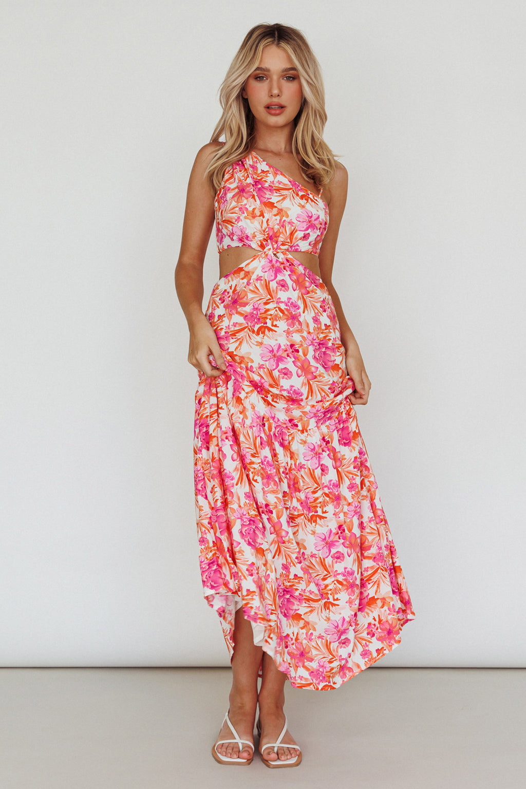 Evening Breeze Cut-Out Waist Maxi Dress Floral Pink by Selfie Leslie Australia