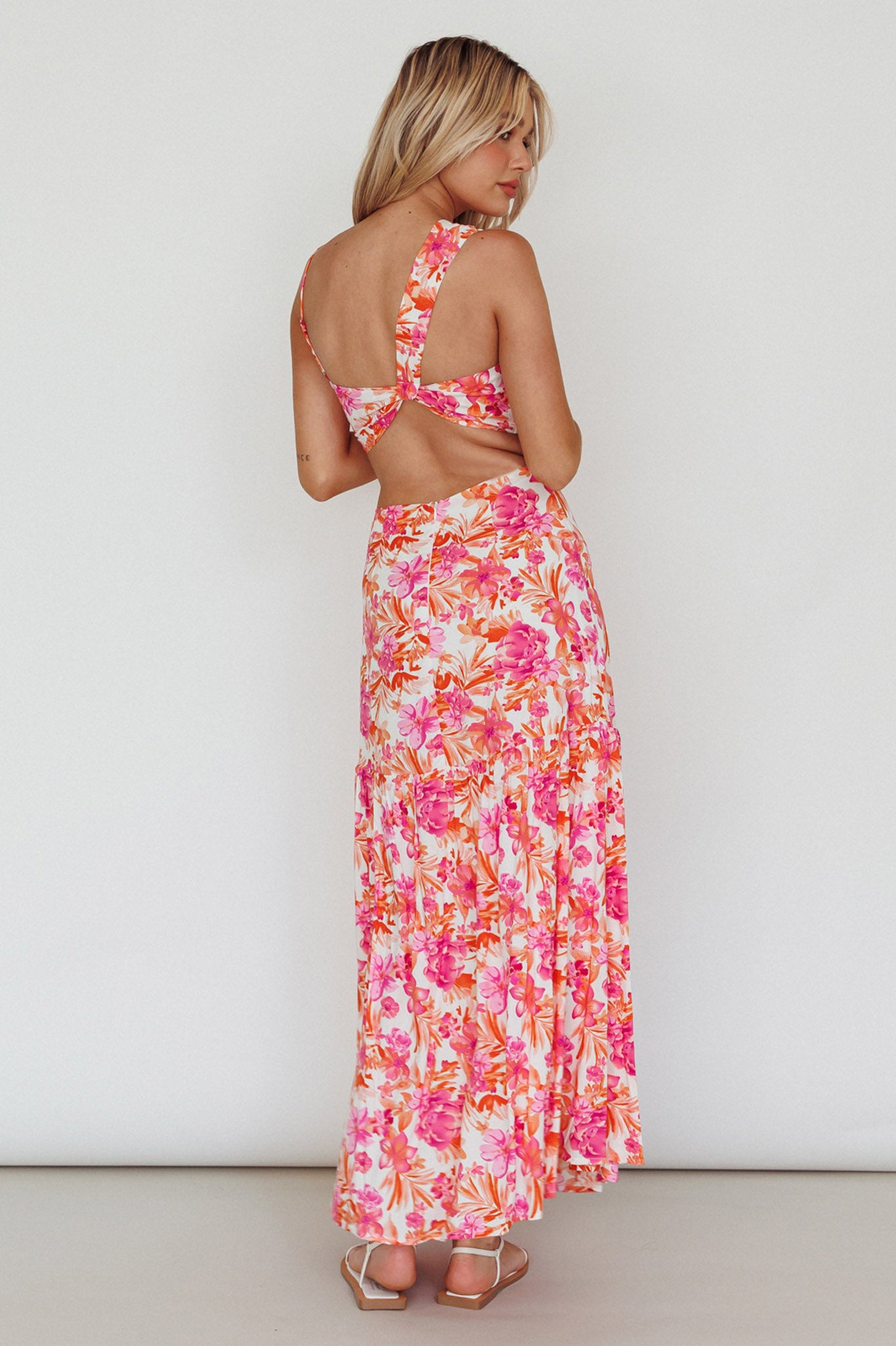 Evening Breeze Cut-Out Waist Maxi Dress Floral Pink by Selfie Leslie Australia