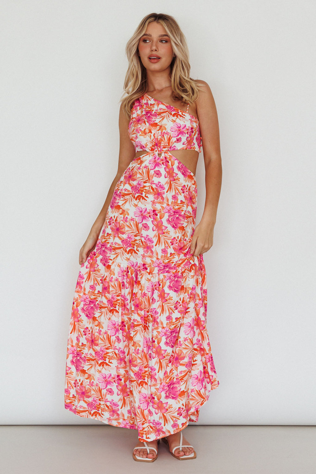 Evening Breeze Cut-Out Waist Maxi Dress Floral Pink by Selfie Leslie Australia