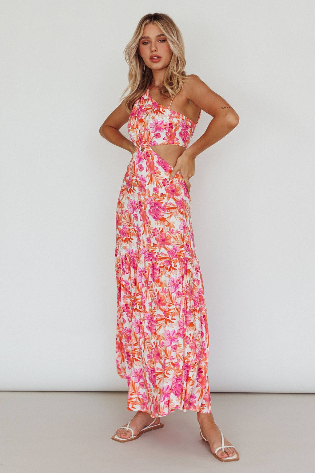 Evening Breeze Cut-Out Waist Maxi Dress Floral Pink by Selfie Leslie Australia