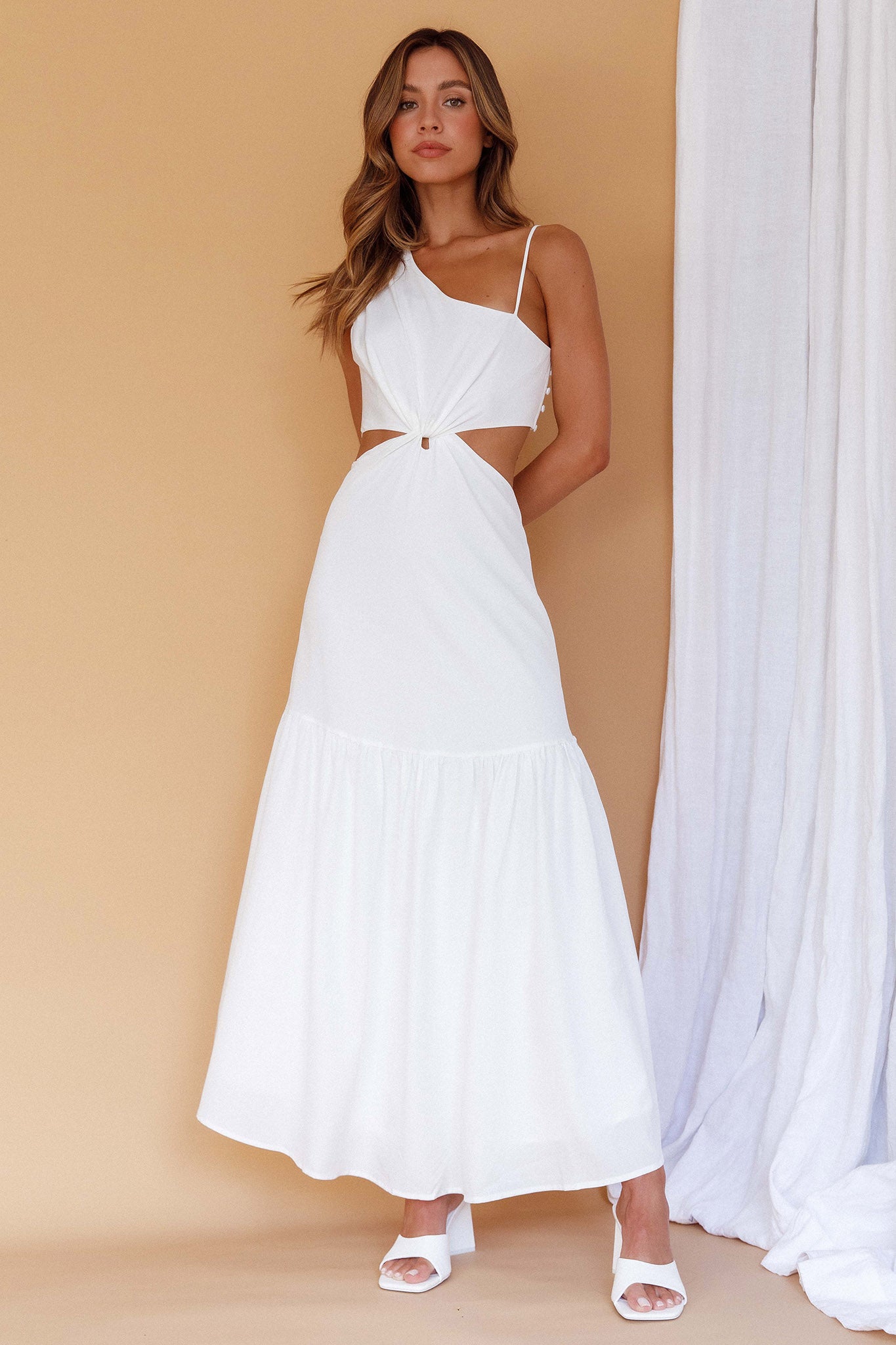 Evening Breeze Cut-Out Waist Maxi Dress White by Selfie Leslie Australia