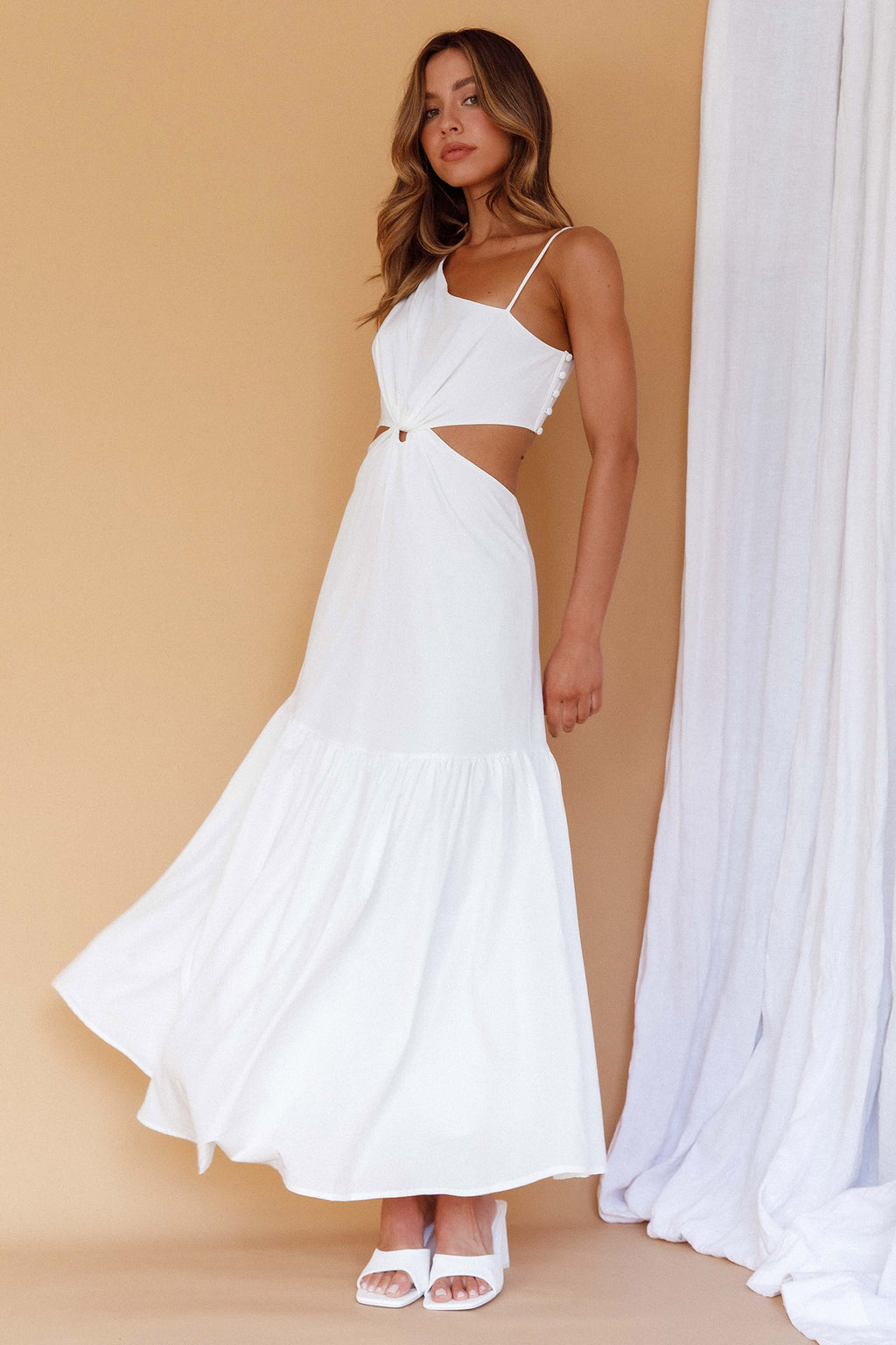 Evening Breeze Cut-Out Waist Maxi Dress White by Selfie Leslie Australia