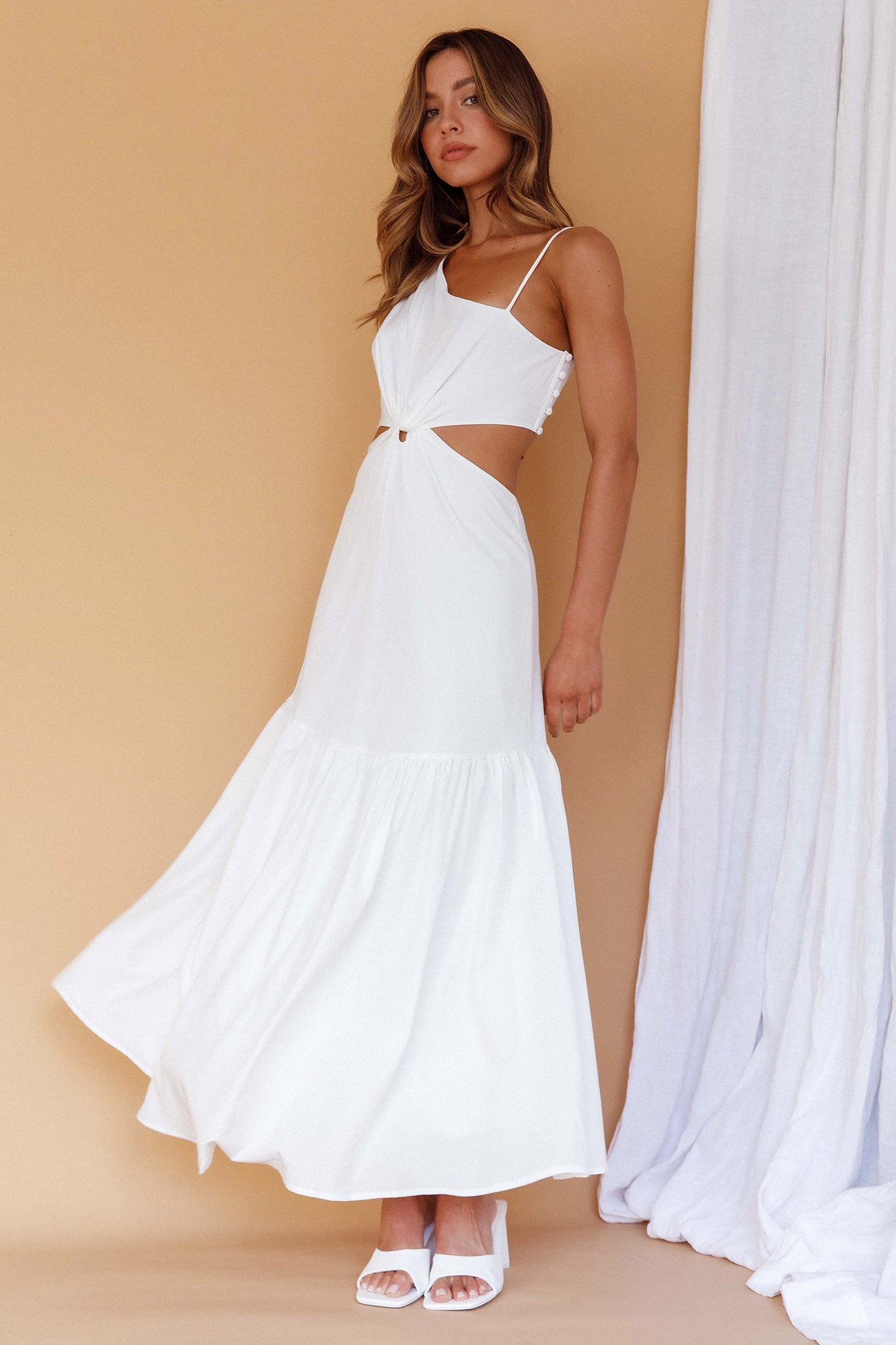 Evening Breeze Cut-Out Waist Maxi Dress White by Selfie Leslie Australia