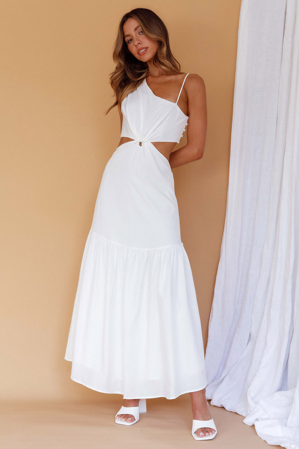 Evening Breeze Cut-Out Waist Maxi Dress White by Selfie Leslie Australia