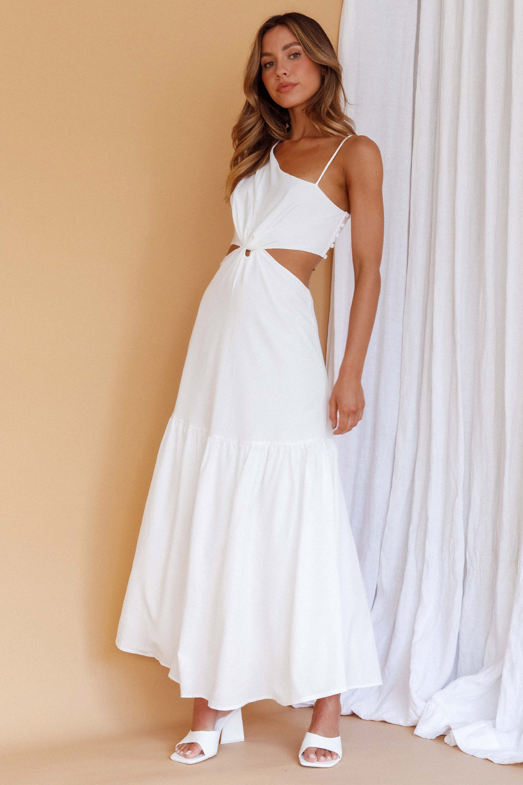 Evening Breeze Cut-Out Waist Maxi Dress White by Selfie Leslie Australia