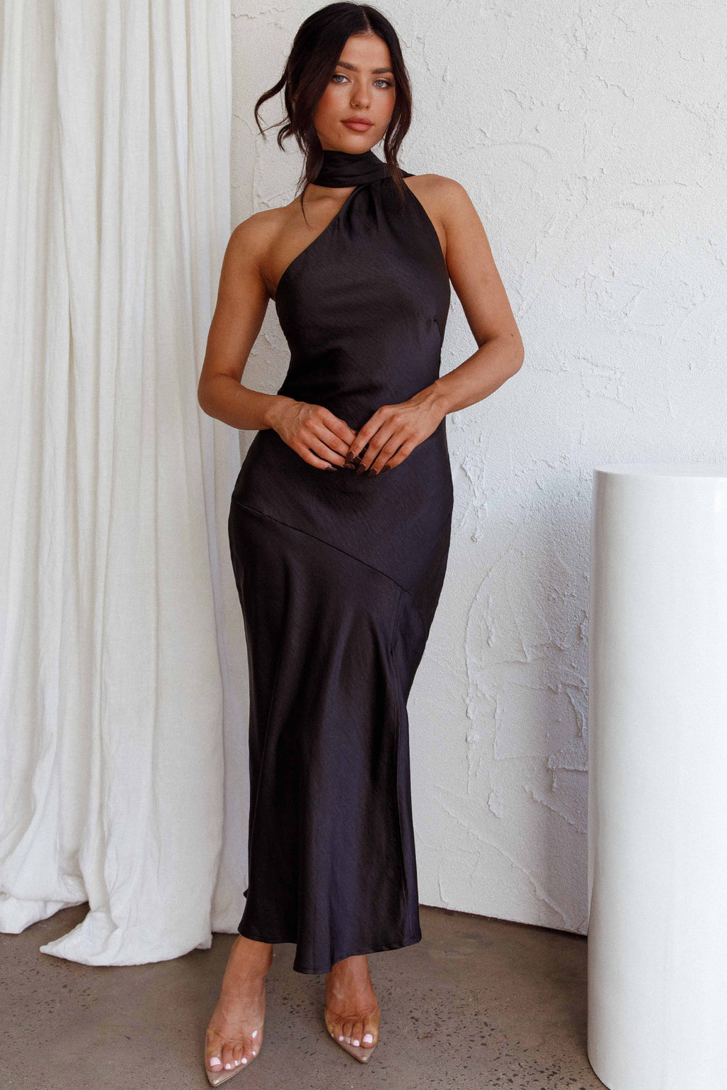 Italian Summer Tie Neck Midi Dress Black by Selfie Leslie Australia