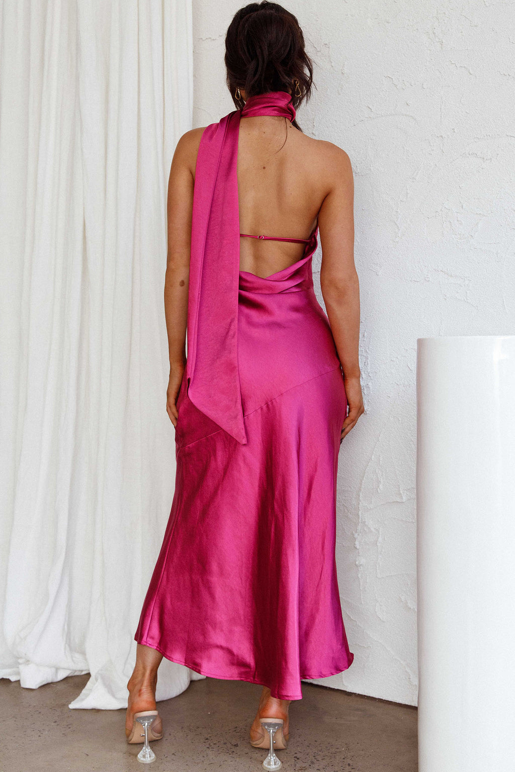 Italian Summer Tie Neck Midi Dress Fuchsia by Selfie Leslie Australia