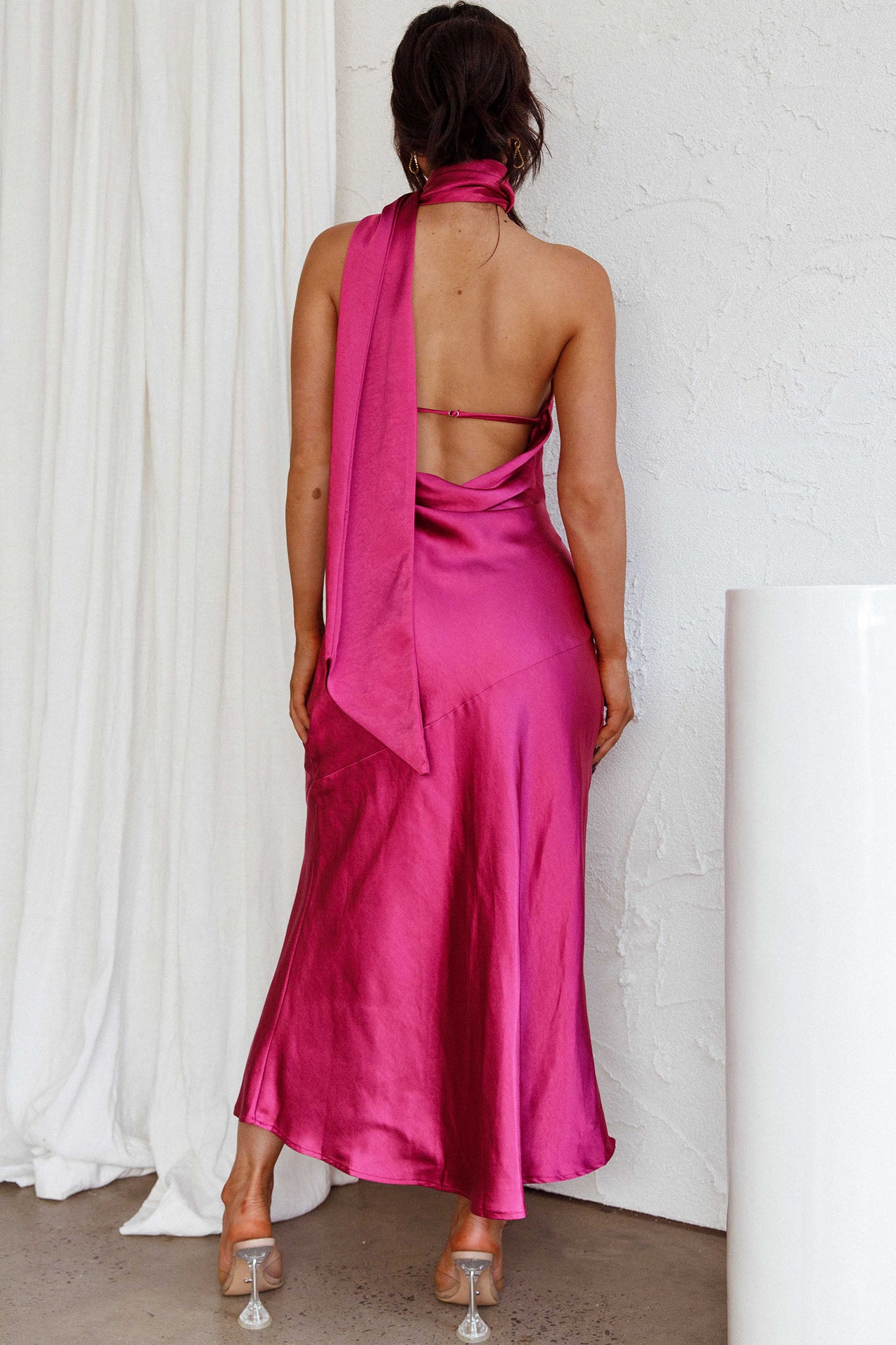Italian Summer Tie Neck Midi Dress Fuchsia by Selfie Leslie Australia