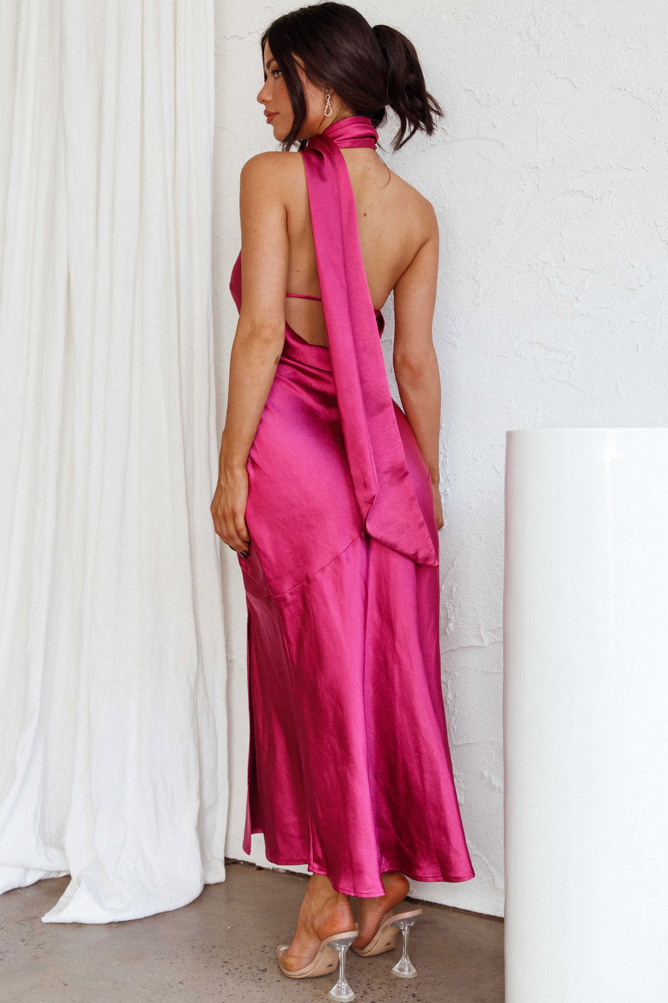 Italian Summer Tie Neck Midi Dress Fuchsia by Selfie Leslie Australia