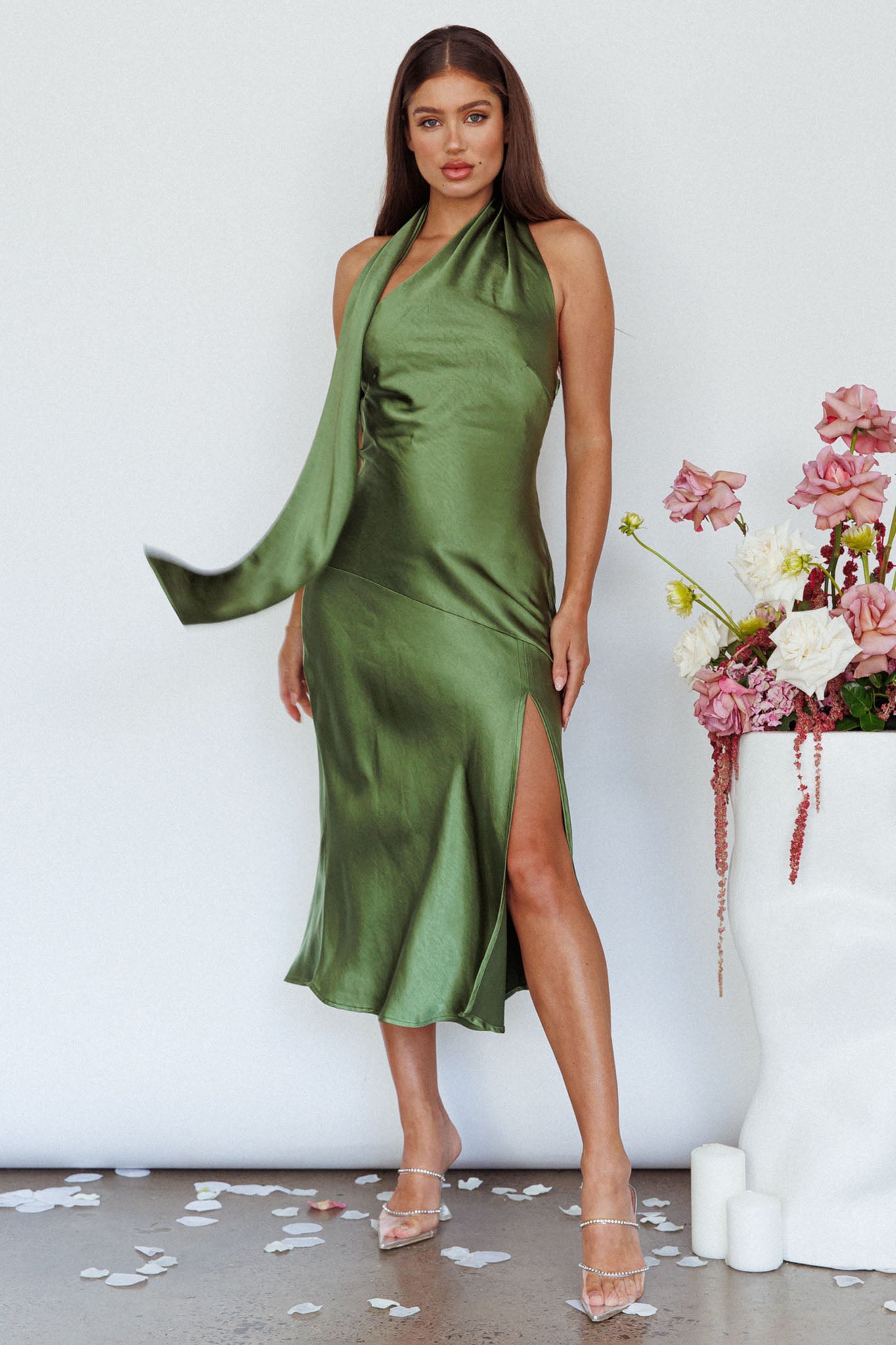 open lace back dress Honey Couture ZENDAYA Olive Green Satin Corset Bustier Leg Split Forma open lace back dress Honey Couture ZENDAYA Olive Green Satin Corset Bustier Leg Split Forma