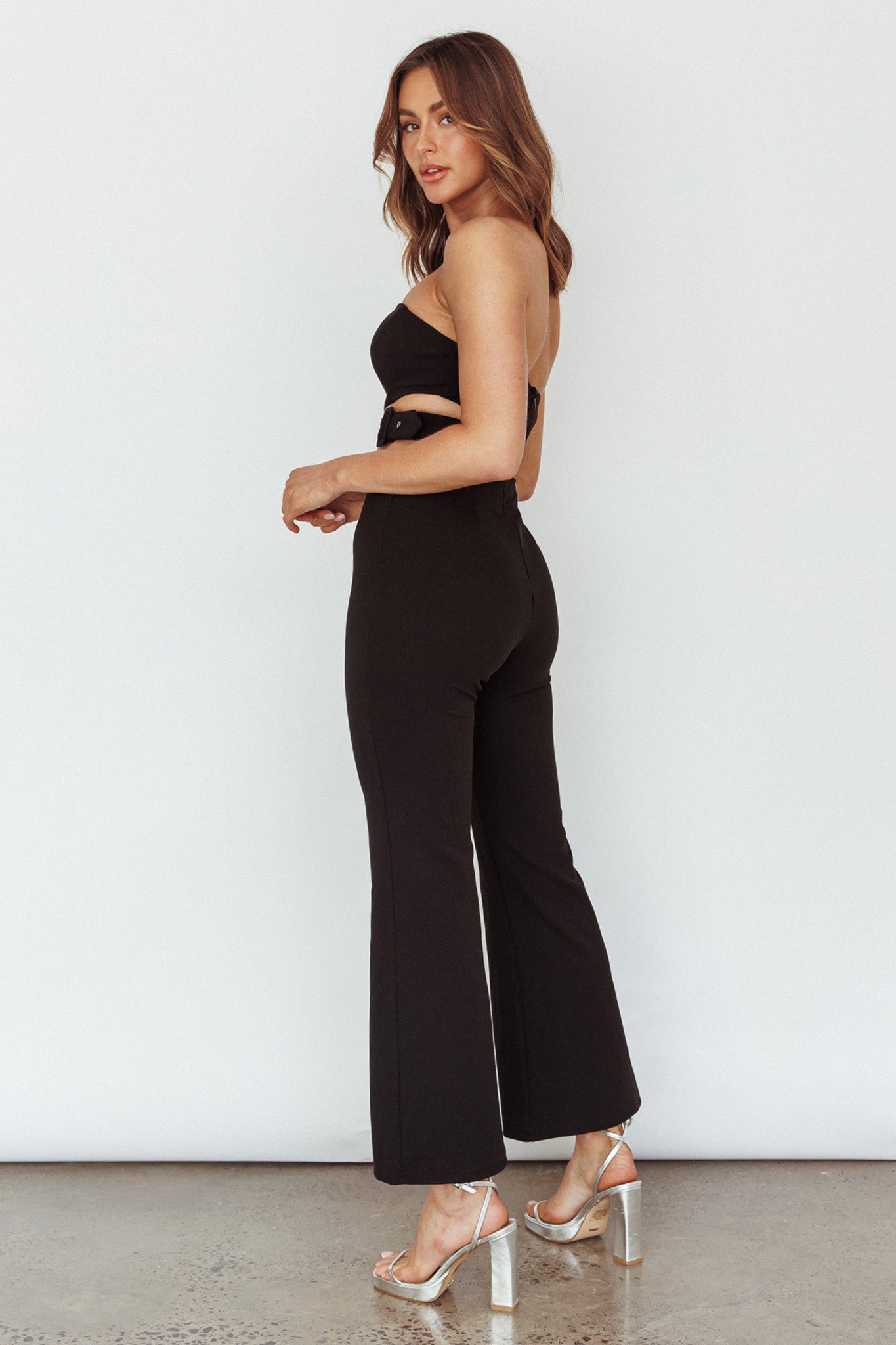 Glisten Cut-Out Buckle Waist Jumpsuit Black by Selfie Leslie Australia