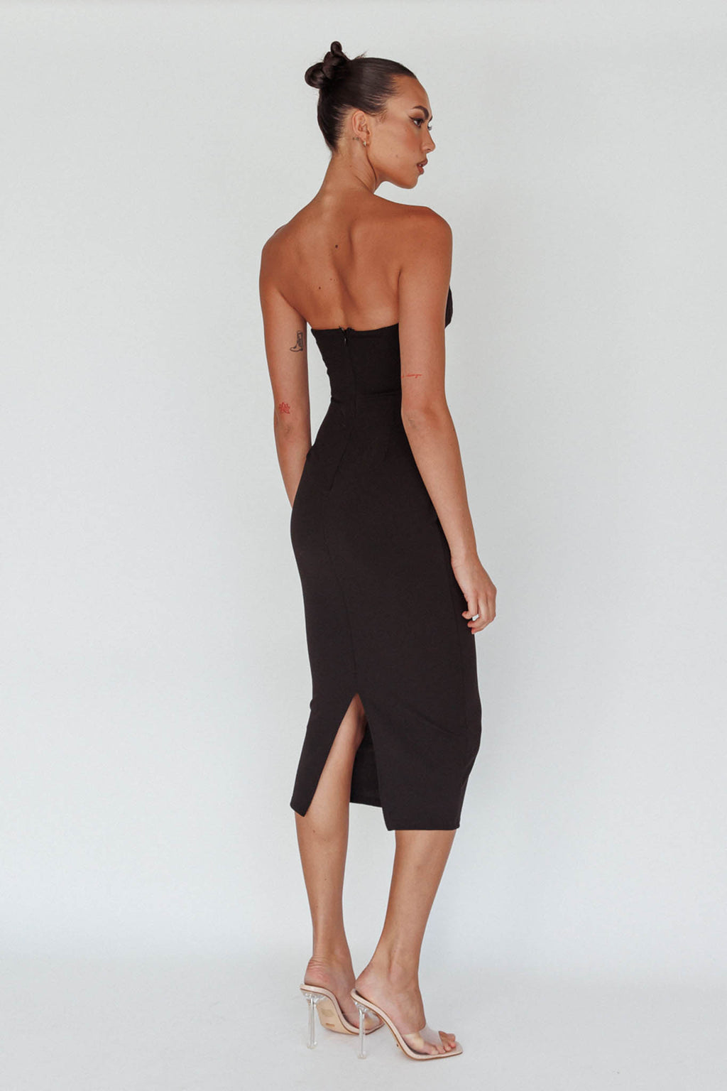 Yours Alone Gathered Detail Midi Dress Black by Selfie Leslie Australia