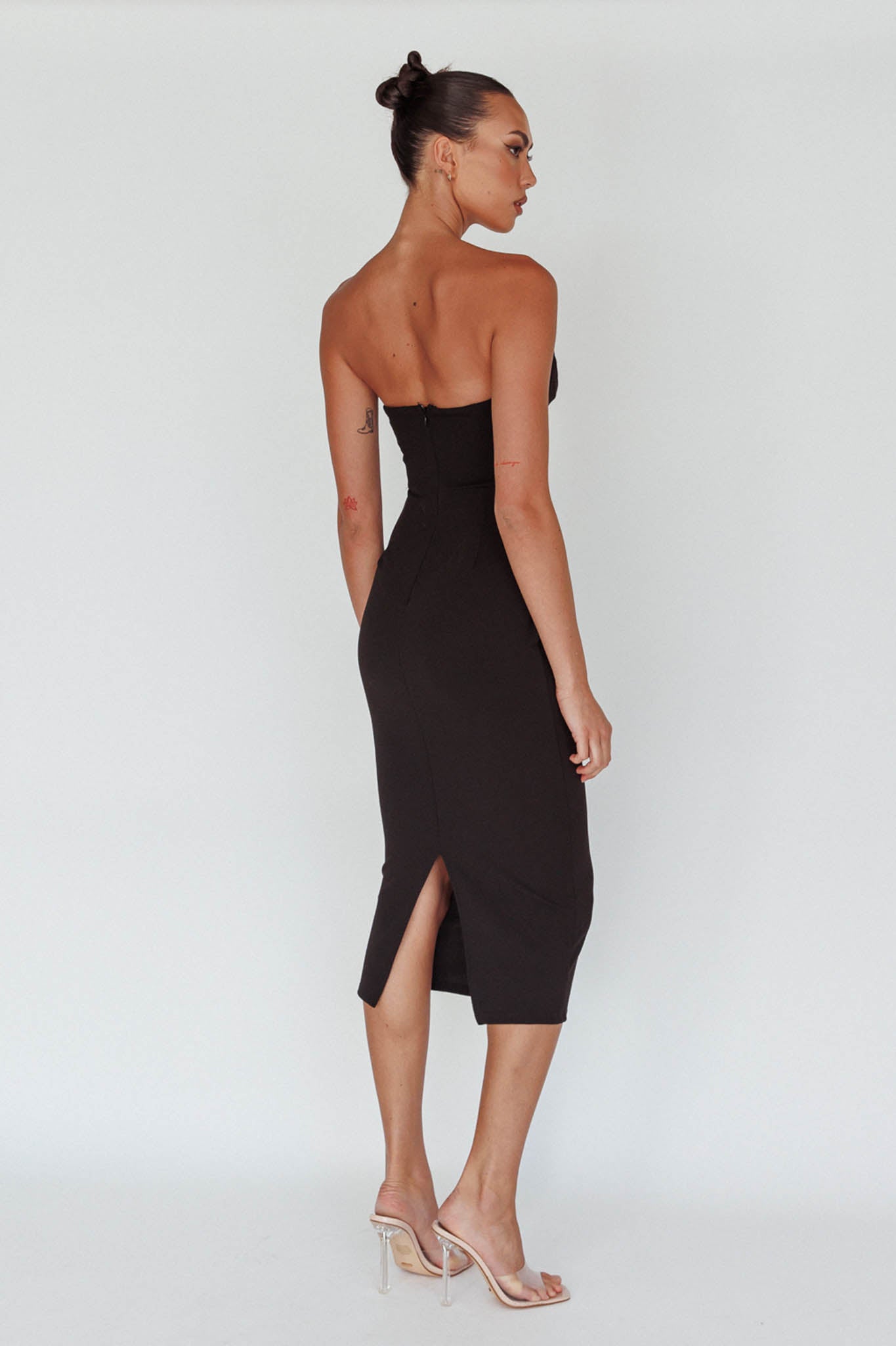 Yours Alone Gathered Detail Midi Dress Black by Selfie Leslie Australia