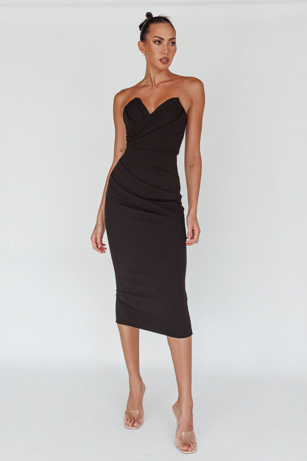 Yours Alone Gathered Detail Midi Dress Black by Selfie Leslie Australia