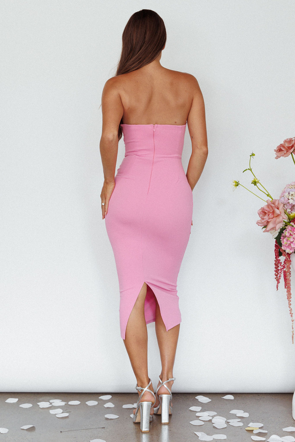 Yours Alone Gathered Detail Midi Dress Pink by Selfie Leslie Australia