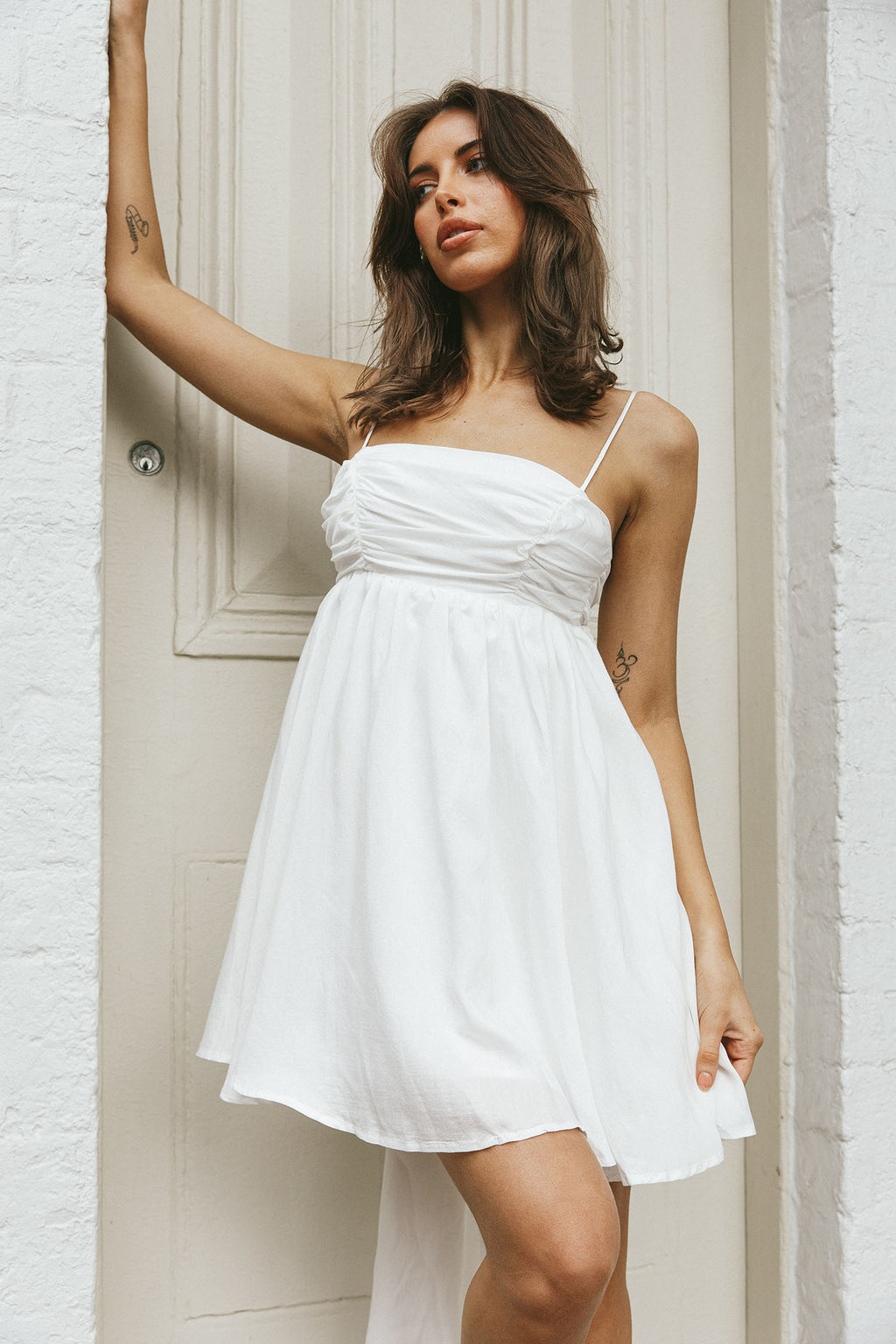 Zhen Bow Tie Back Mini Dress White by Selfie Leslie Australia