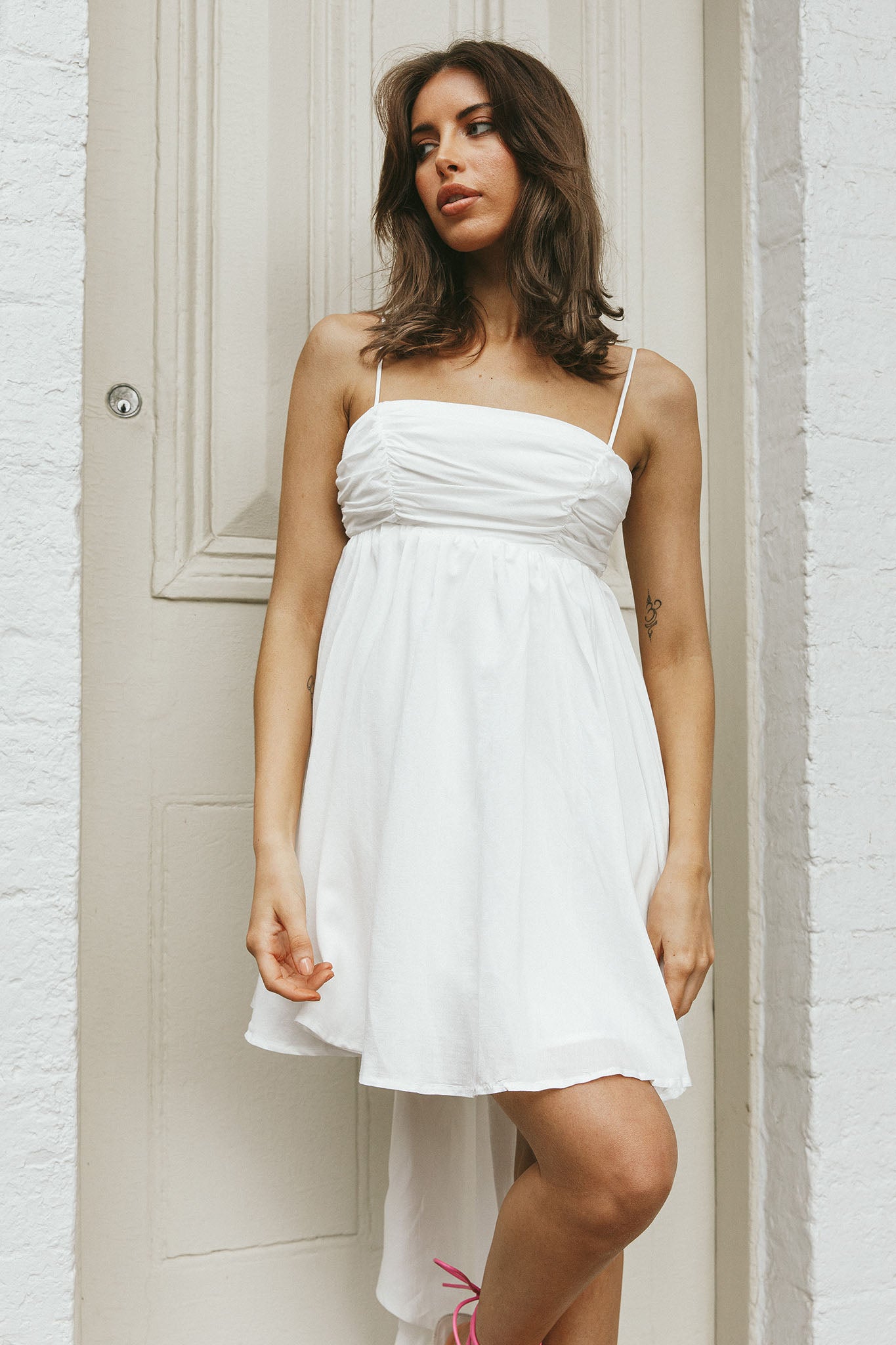 Zhen Bow Tie Back Mini Dress White by Selfie Leslie Australia