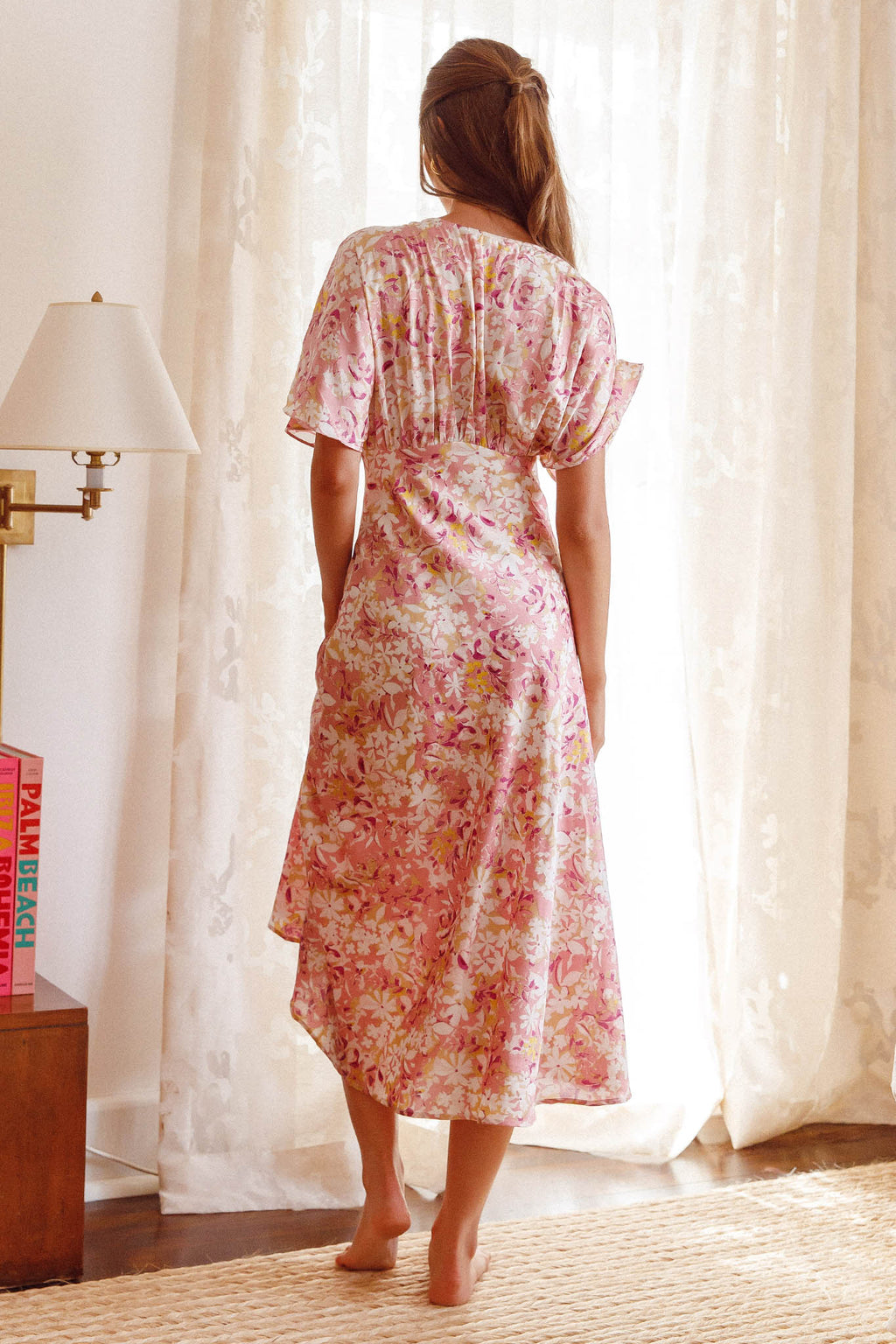 Graceful Batwing Sleeve Midi Dress Floral Pink by Selfie Leslie Australia