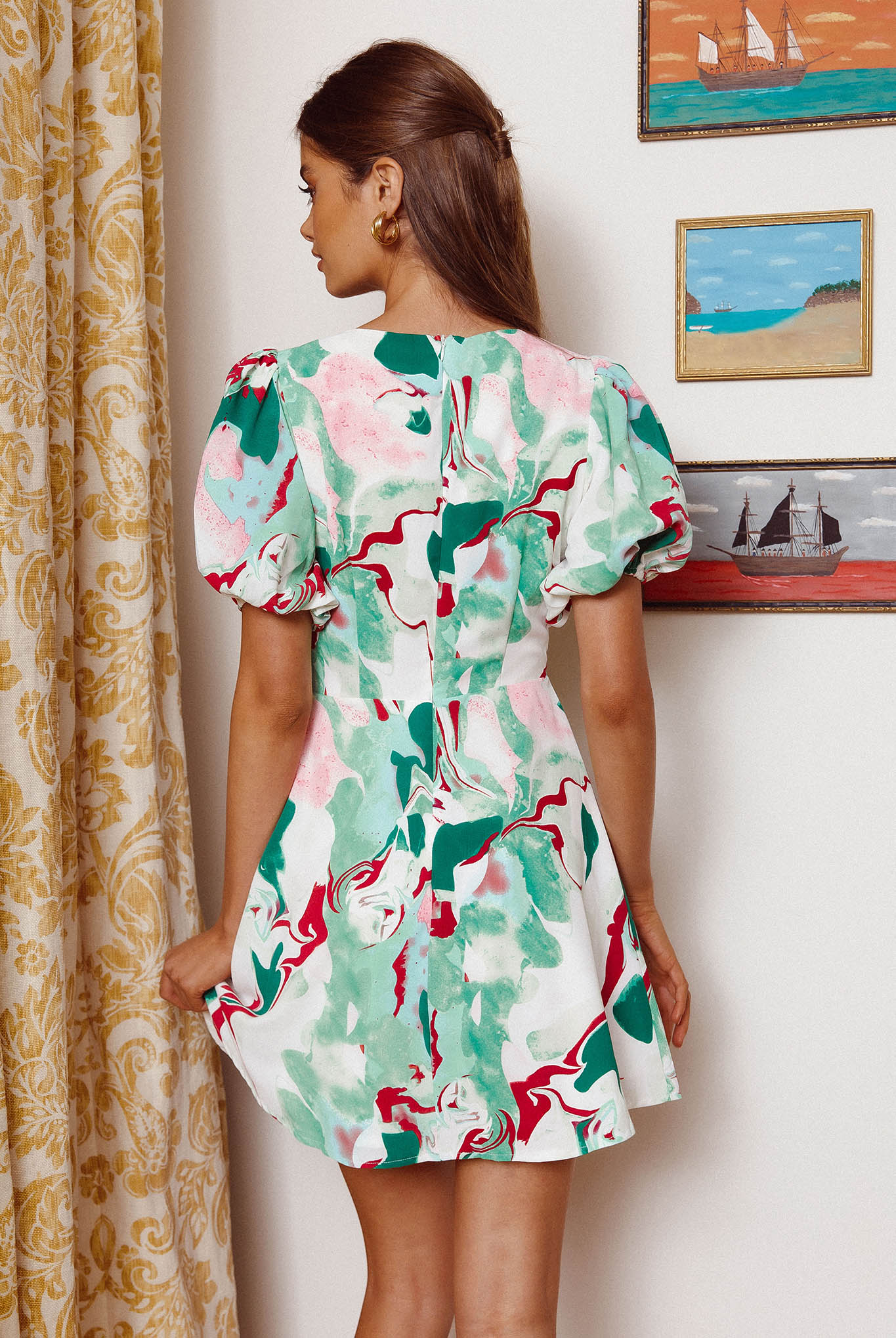 Anakin Twist Bust Mini Dress Swirl Green by Selfie Leslie Australia