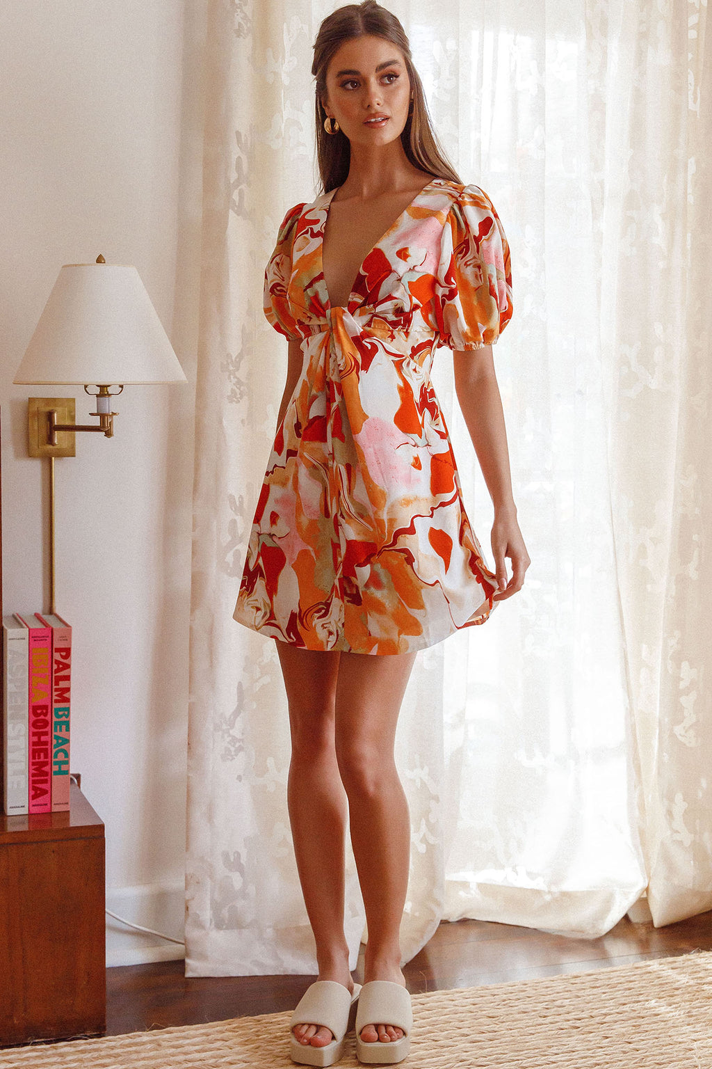 Anakin Twist Bust Mini Dress Swirl Orange by Selfie Leslie Australia