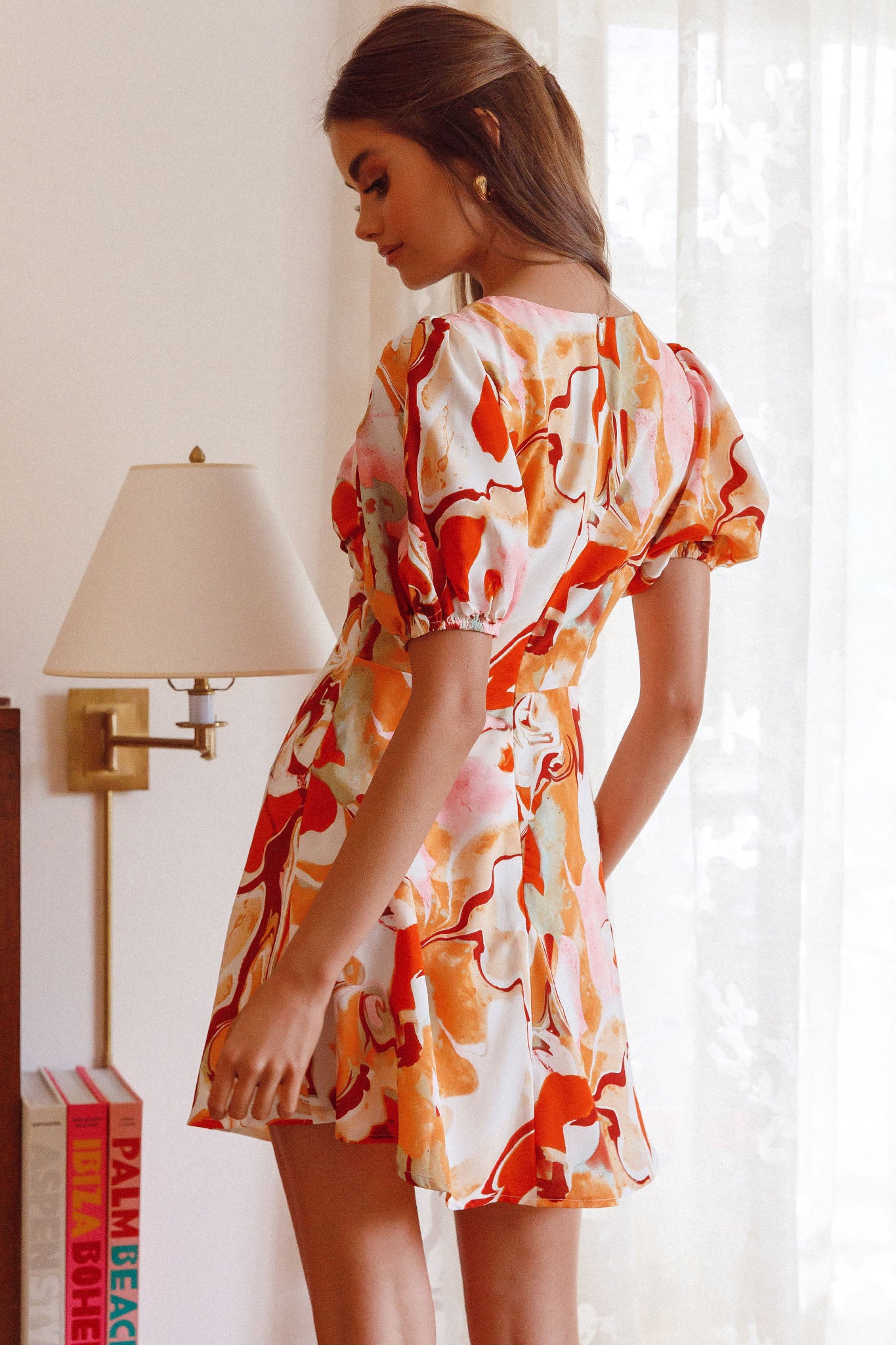 Anakin Twist Bust Mini Dress Swirl Orange by Selfie Leslie Australia