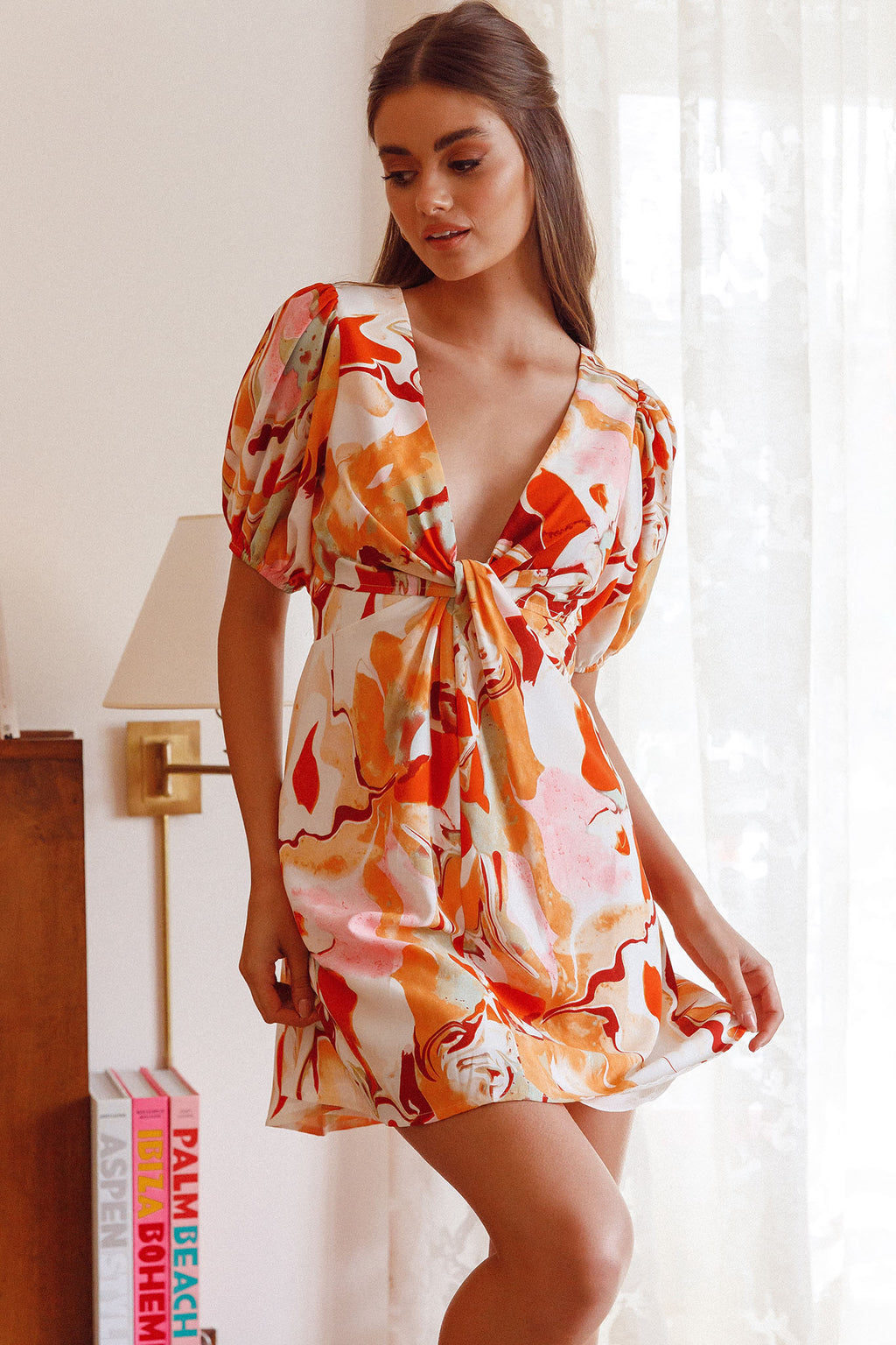 Anakin Twist Bust Mini Dress Swirl Orange by Selfie Leslie Australia